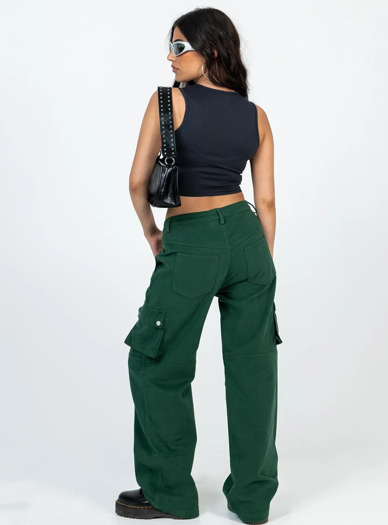 Paige Mid Rise Cargo Jean Denim Green Petite Universal Look All Purpose