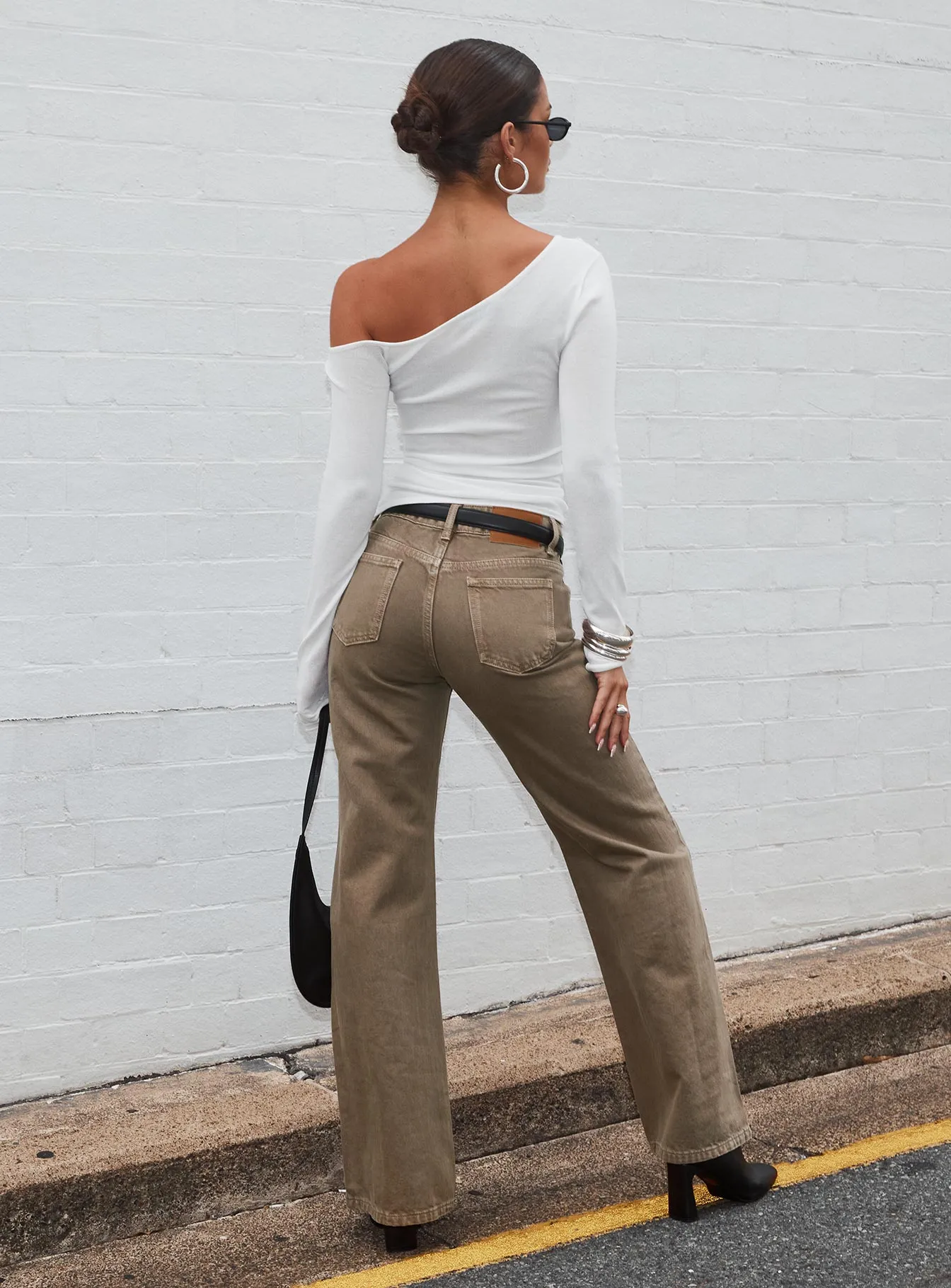 Under Control Mid Rise Wide Leg Jeans Washed Brown Resilient material Durable Construction