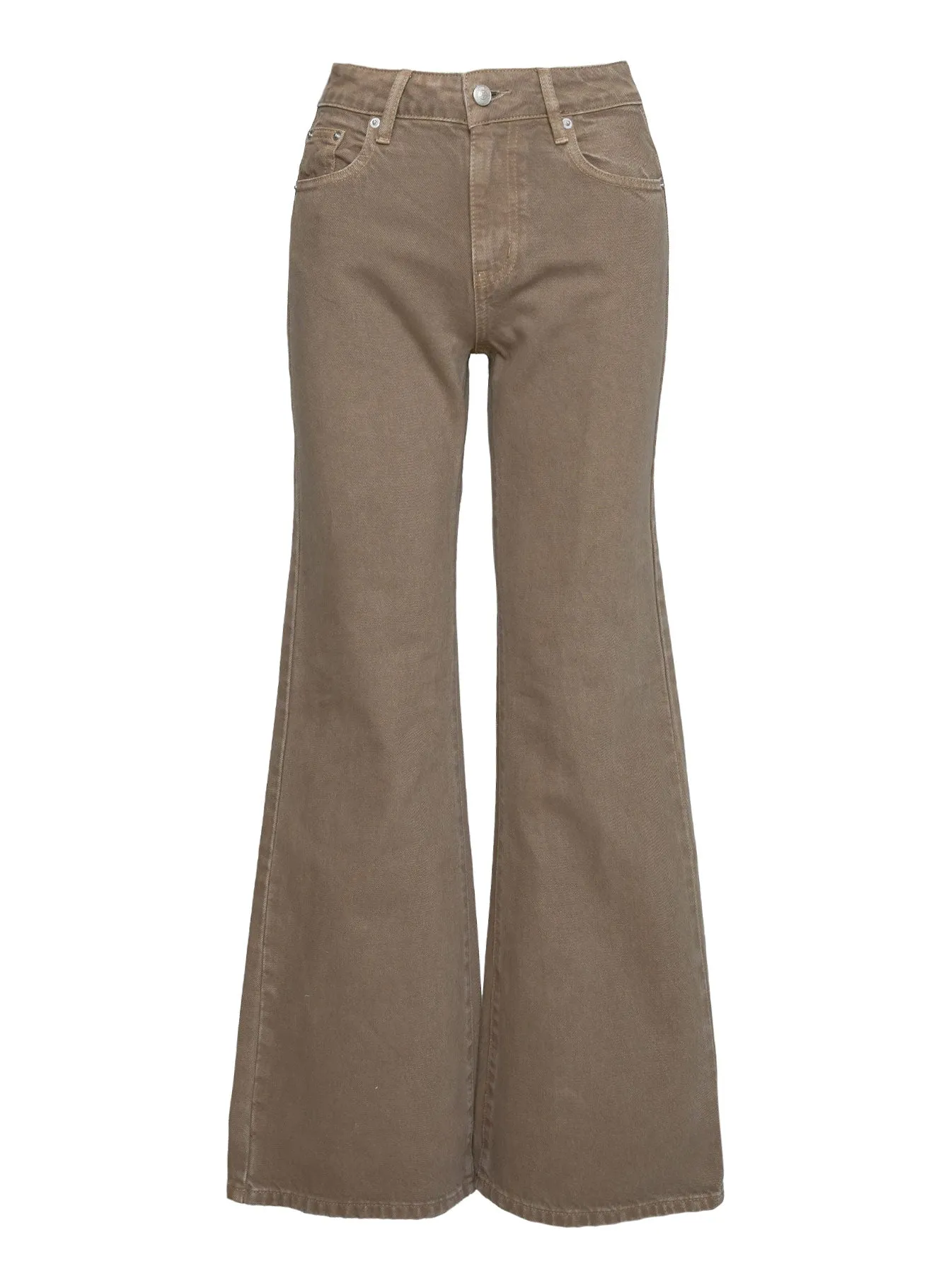 Colorfast Dyeing Method Under Control Mid Rise Wide Leg Jeans Washed Brown