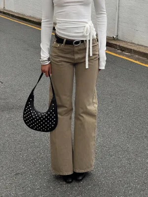 Under Control Mid Rise Wide Leg Jeans Washed Brown Weekend Style Casual Parent Style Travel Outfit Professional Wear