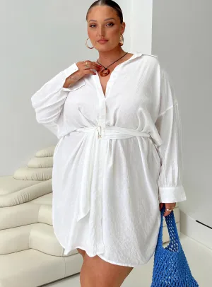 Cozy Fashion Wear Bilari Textured Fabric Shirt Dress White Curve