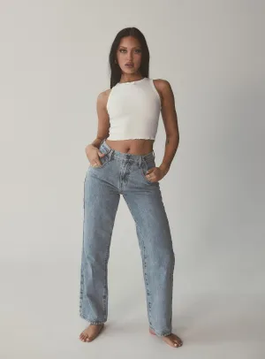 Krena Adjustable High Mid Rise Jeans Mid Wash Flexible Match