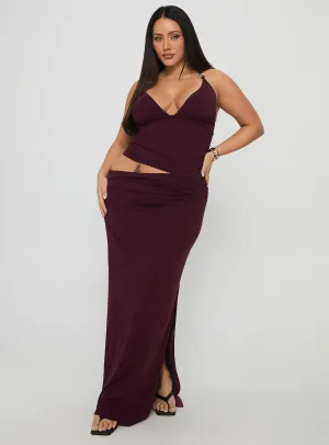 Imeraldia Hardware Halter Maxi Dress Currant Curve feminine grace