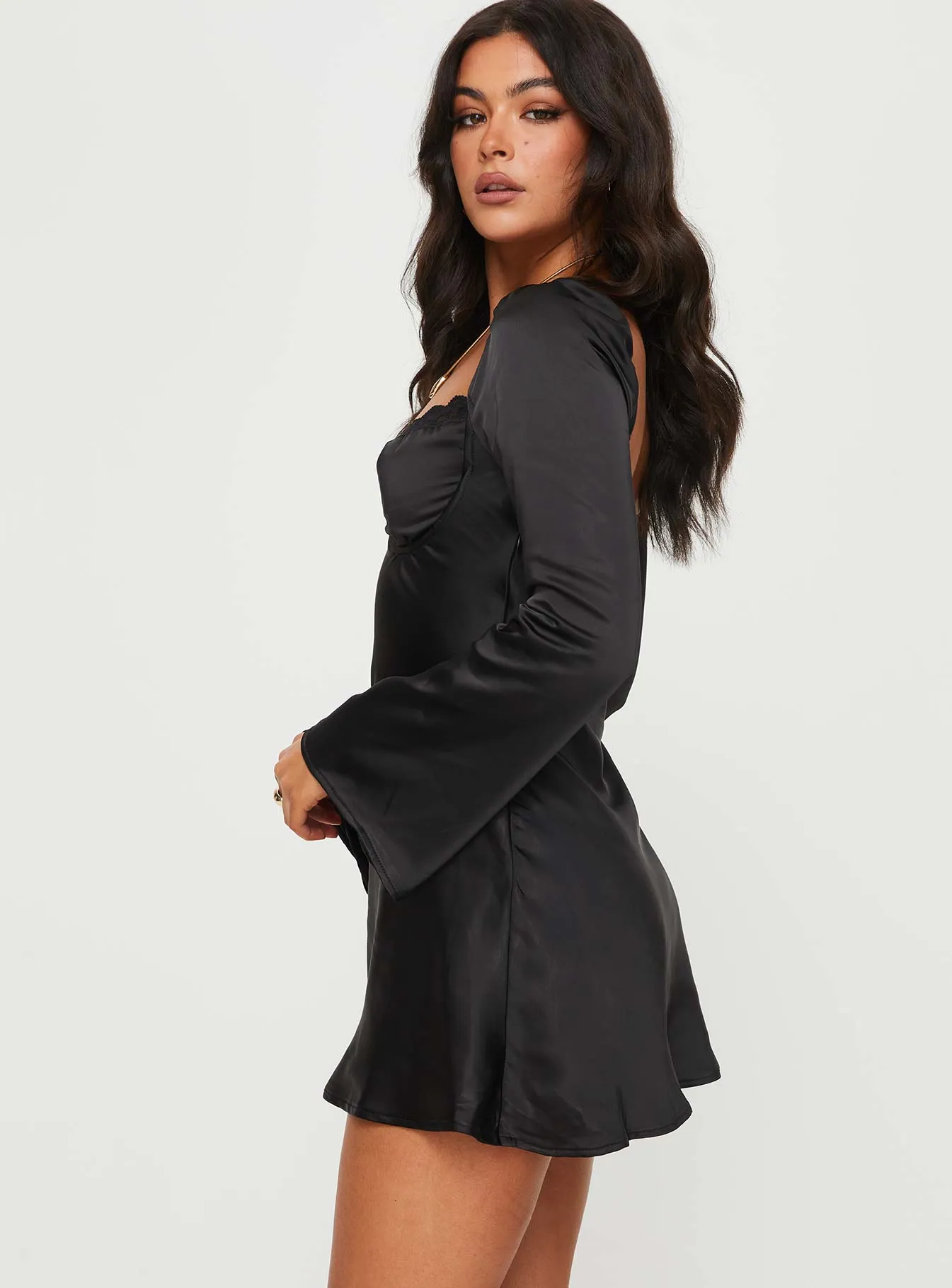 Moniz Long Sleeve Mini Dress Black Party Proof Playful chic outfit