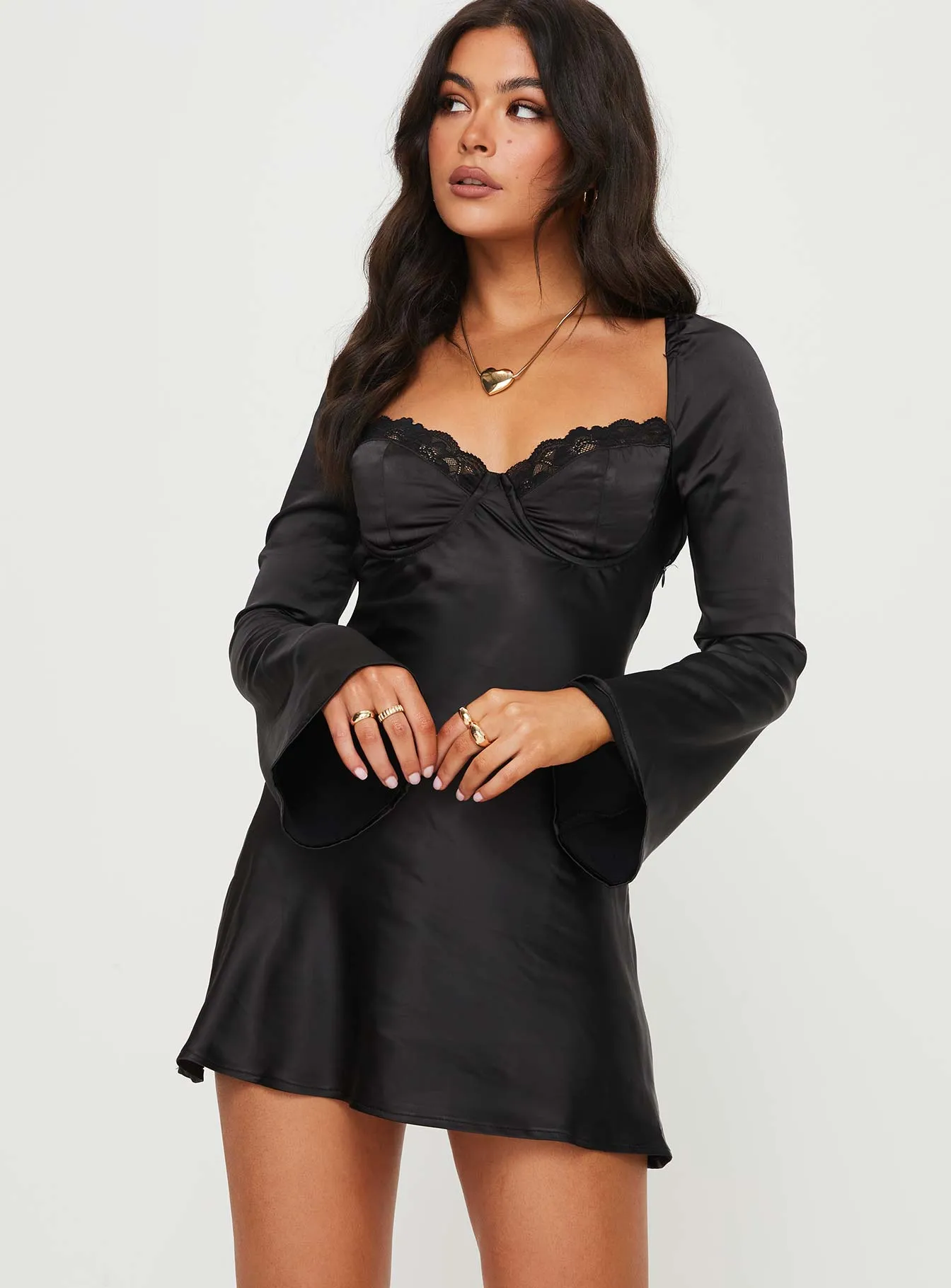 Moniz Long Sleeve Mini Dress Black Trendy mini for every occasion