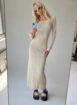Country Glow Bead Glow Kendor Long Sleeve Maxi Dress Beige