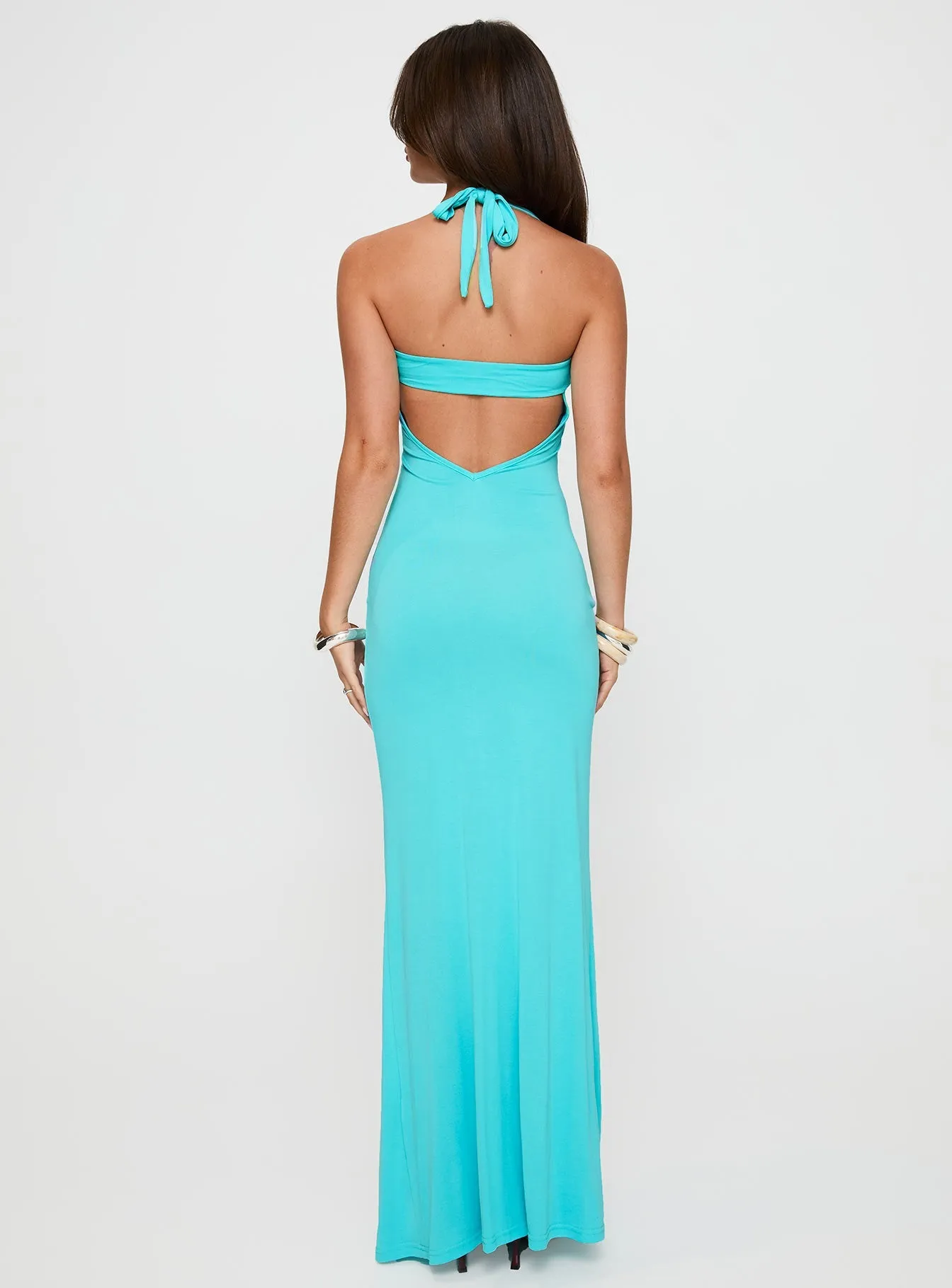 Anasofia Halter Maxi Dress Aqua Festival Glow