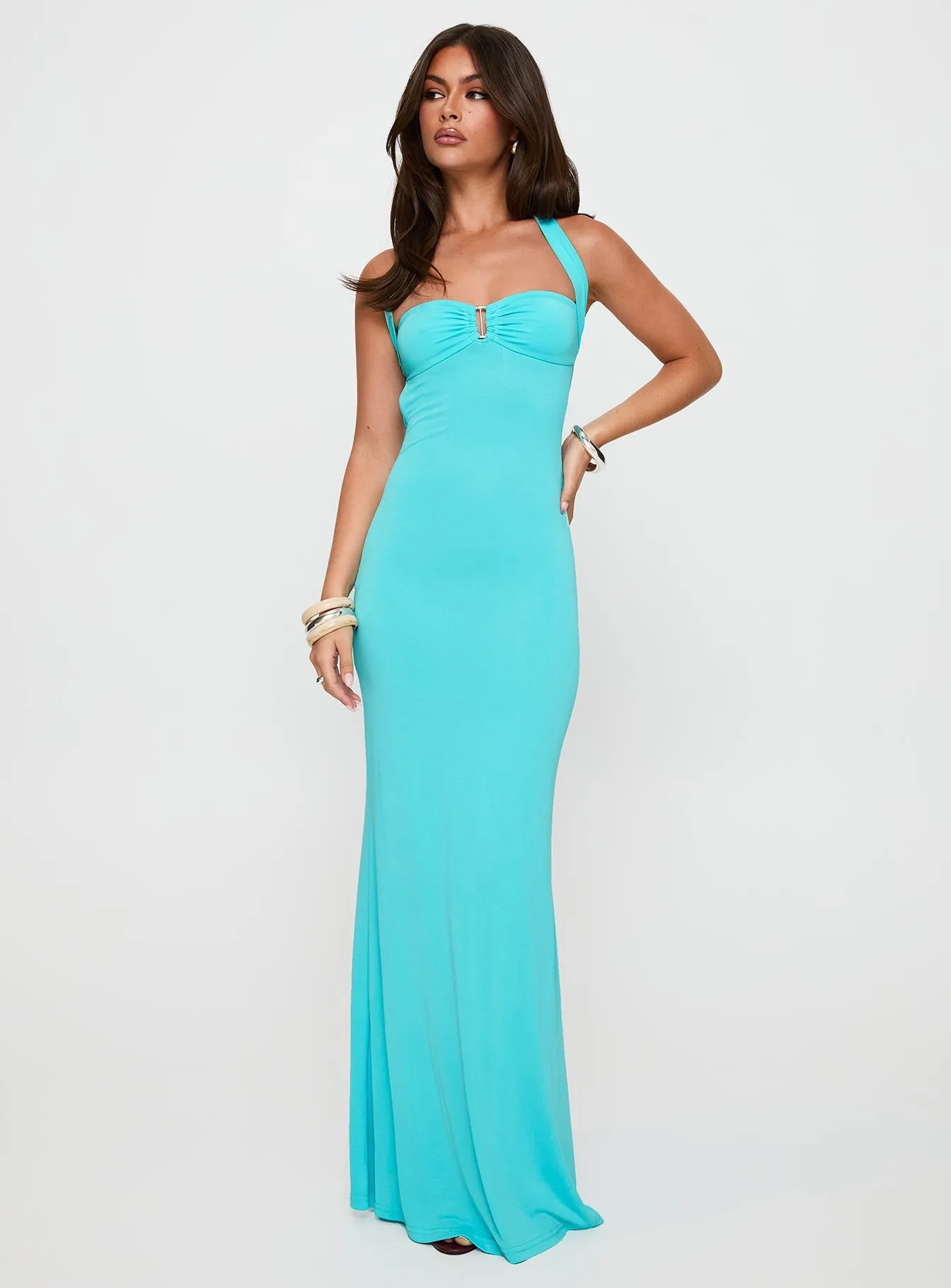 Elegant formal affair gown Classic long dress Anasofia Halter Maxi Dress Aqua