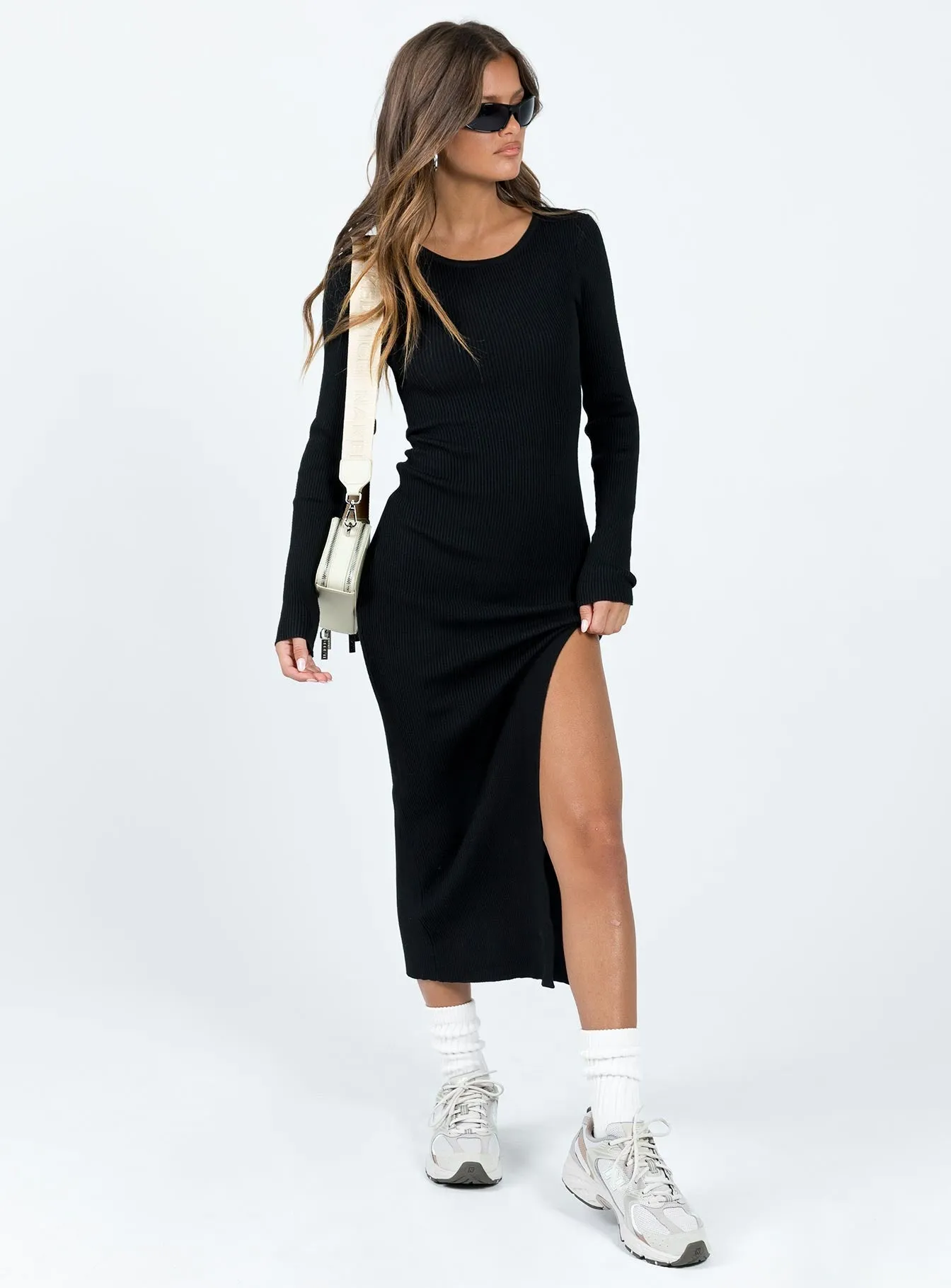 Fitro Long Sleeve Maxi Dress Black Peony Bloom Dye Glow