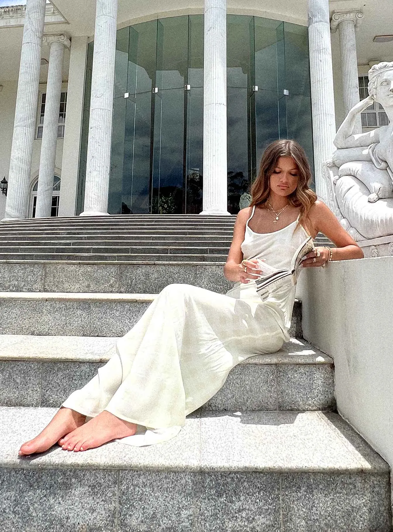Karamu Maxi Dress Cream Feather Soft