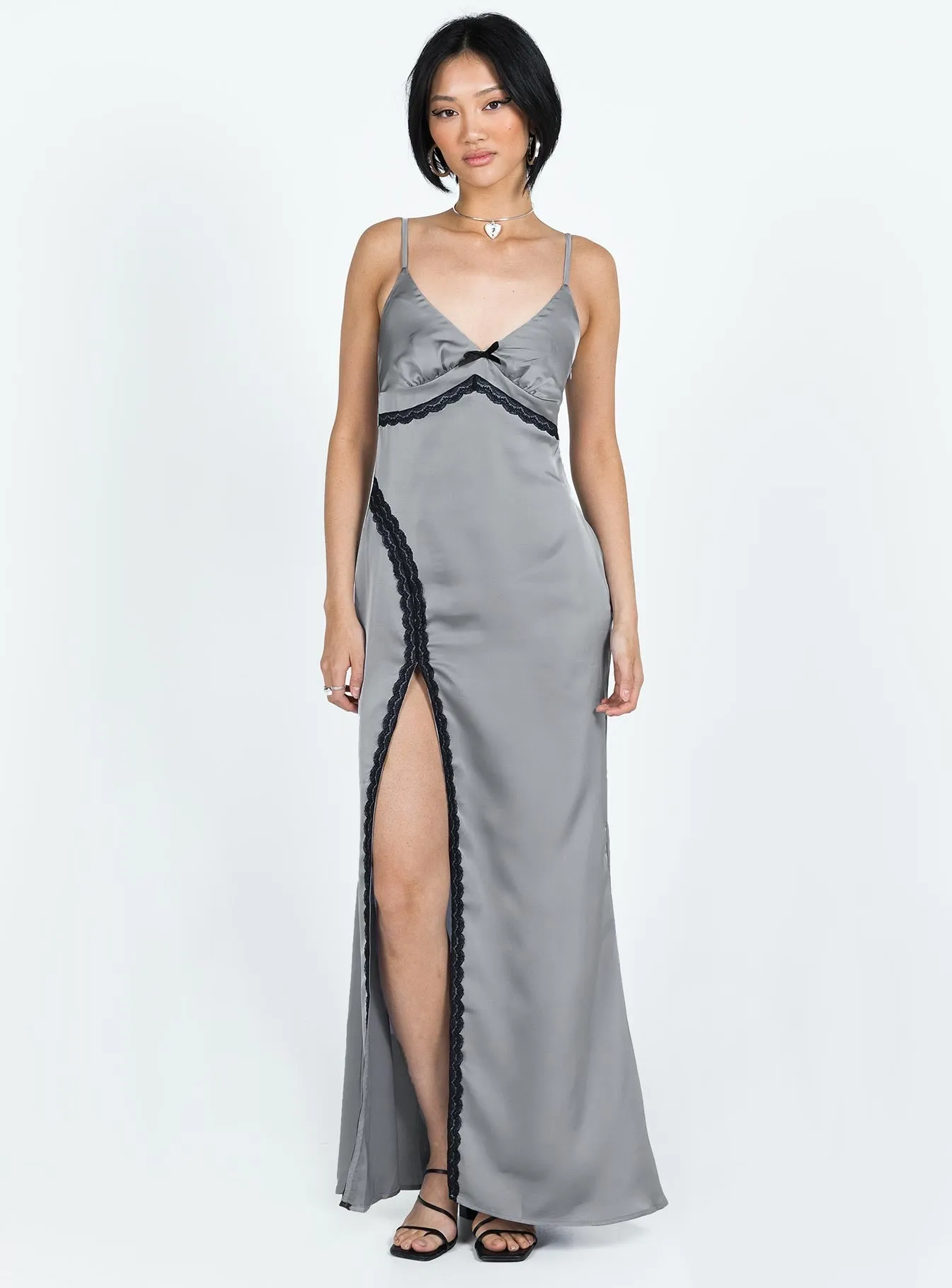 Tulip Glow Island Mood Sidney Lace Trim Maxi Dress Grey