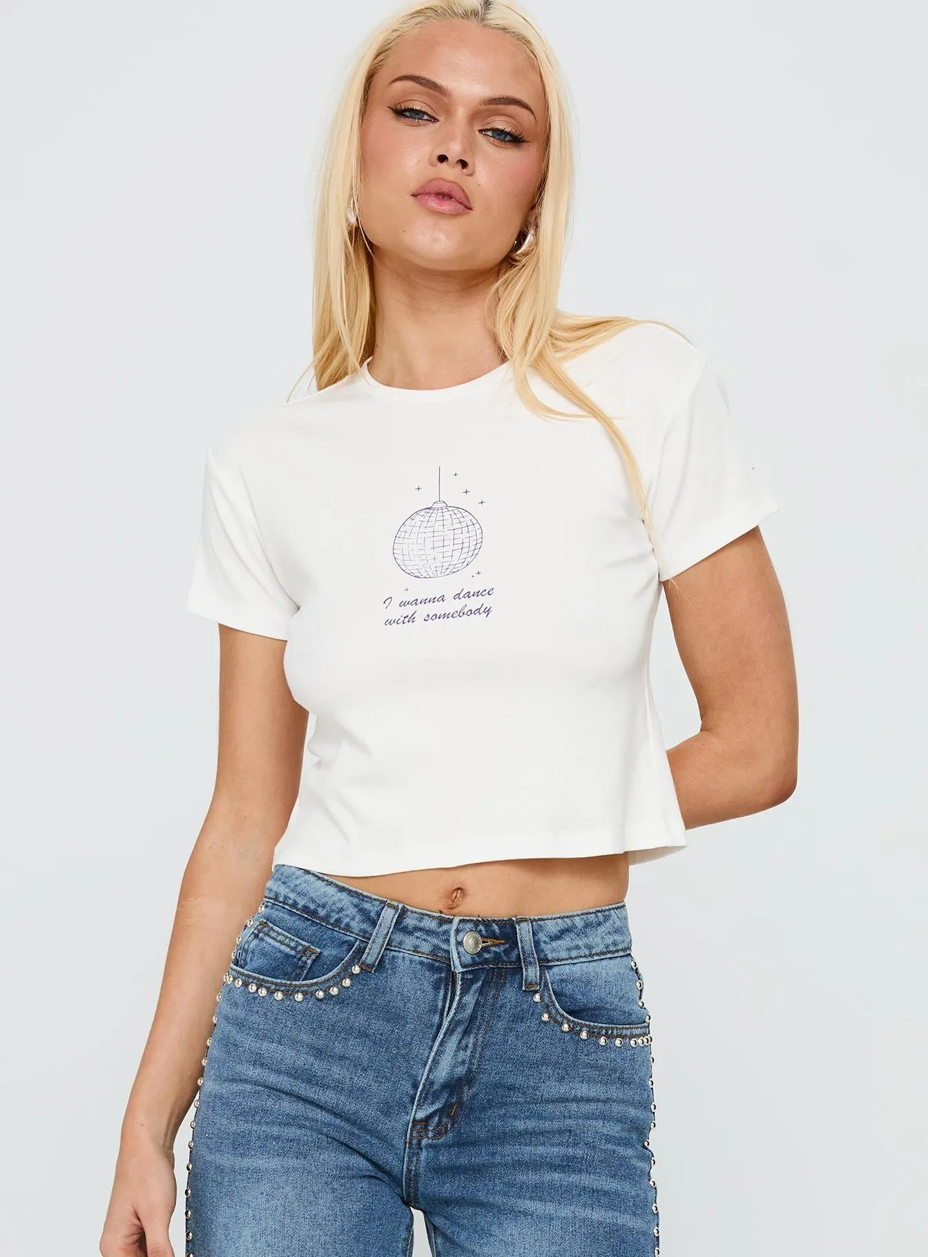 Micro Perforation My Girl Graphic Top White