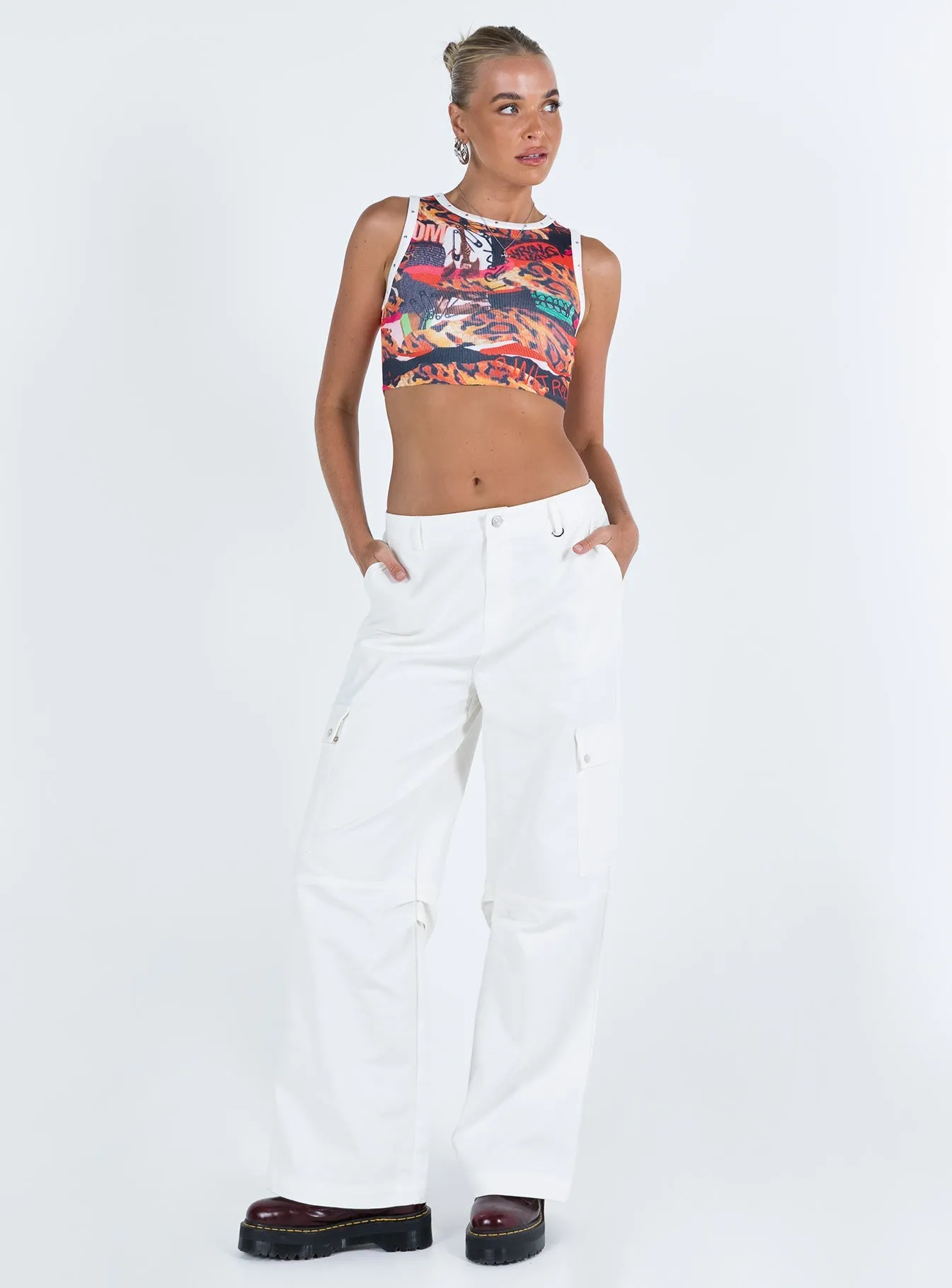 Fallout Mid Rise Cargo Pants White Tall Minimal Fashion Earthy Streetwear Fan Nature Lover