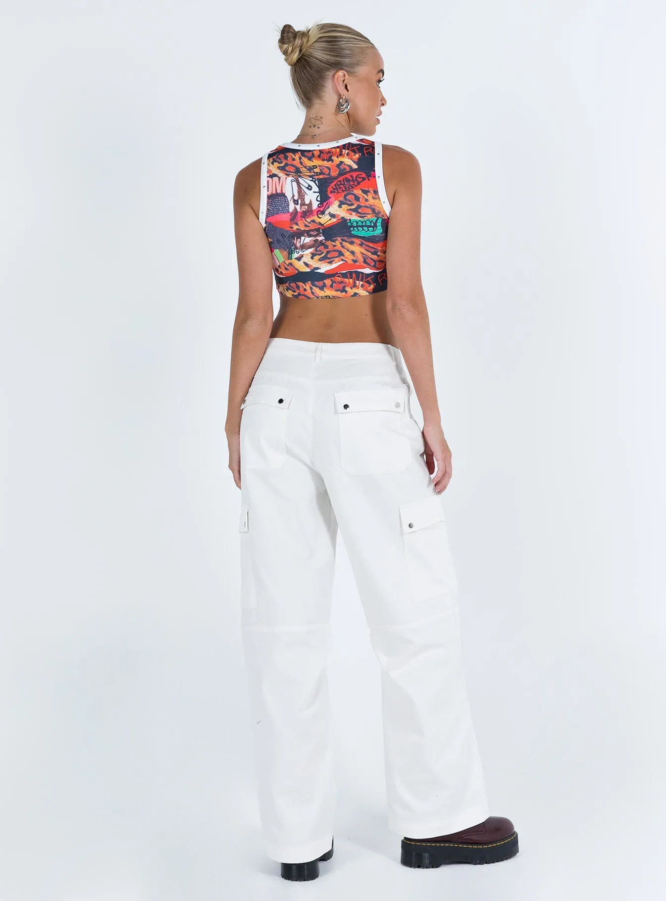 Fallout Mid Rise Cargo Pants White Tall Belt Loop Reinforcement