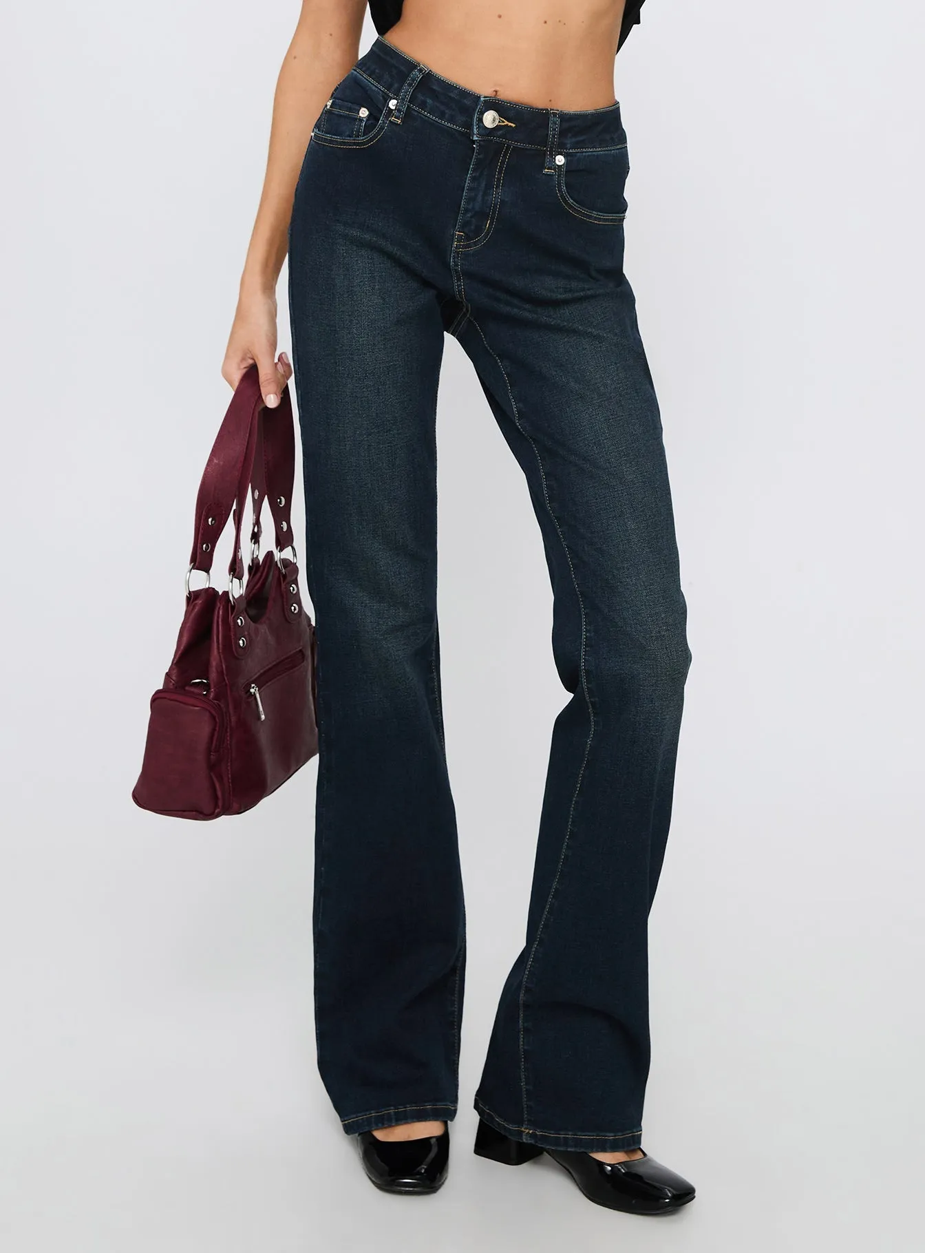 Thessara Mid Rise Bootleg Jeans Dark Blue Chill Style