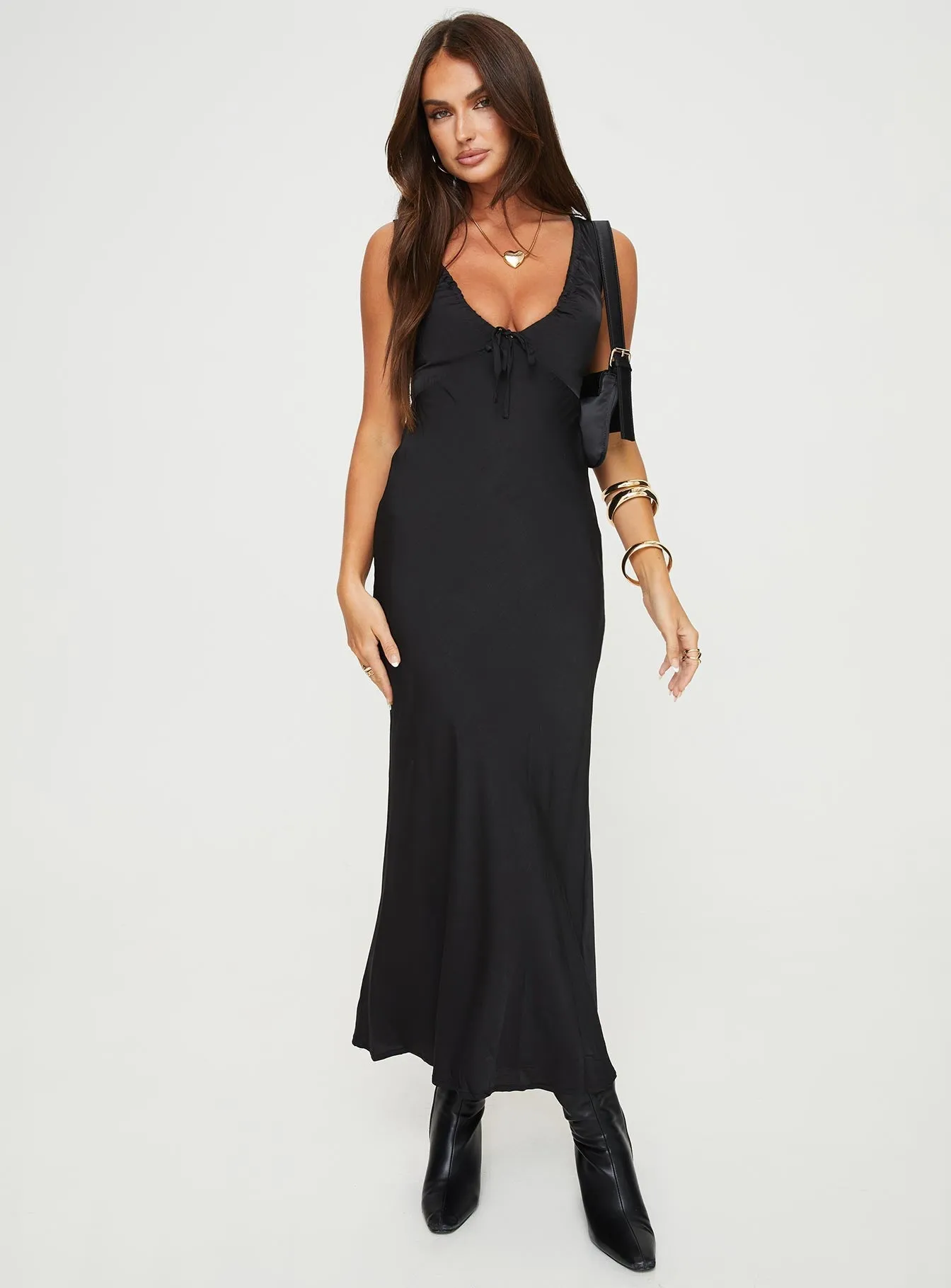 Bareena Bias Cut Maxi Dress Black Bead Shine