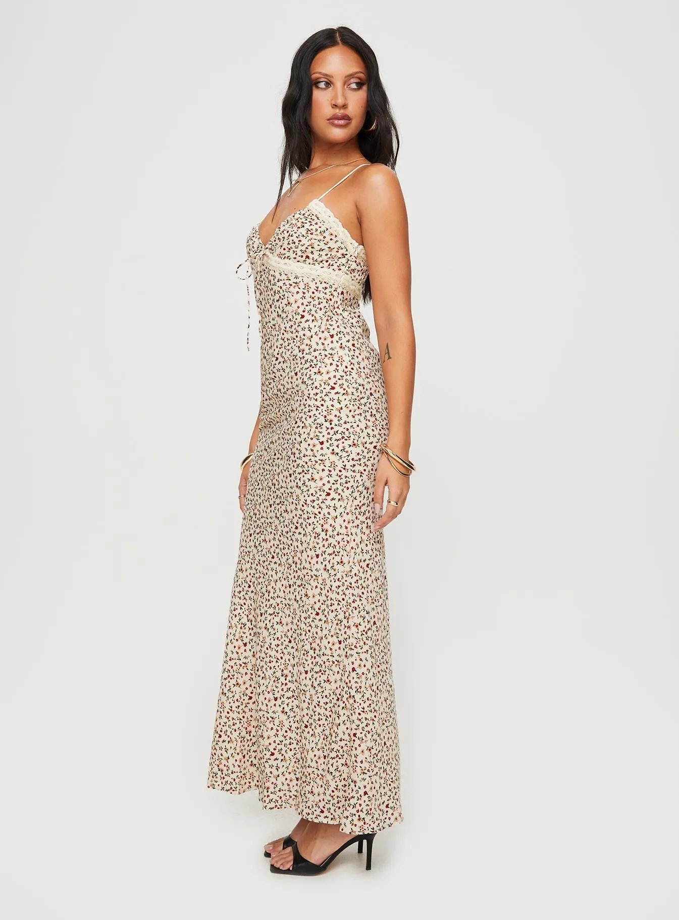 Emily Bias Cut Maxi Dress Floral Leaf Glow