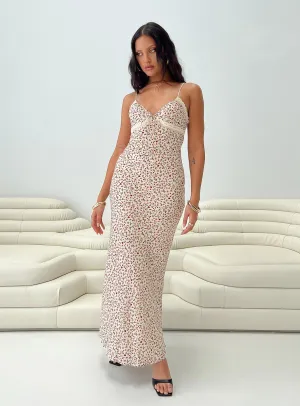 Emily Bias Cut Maxi Dress Floral Frill Edge