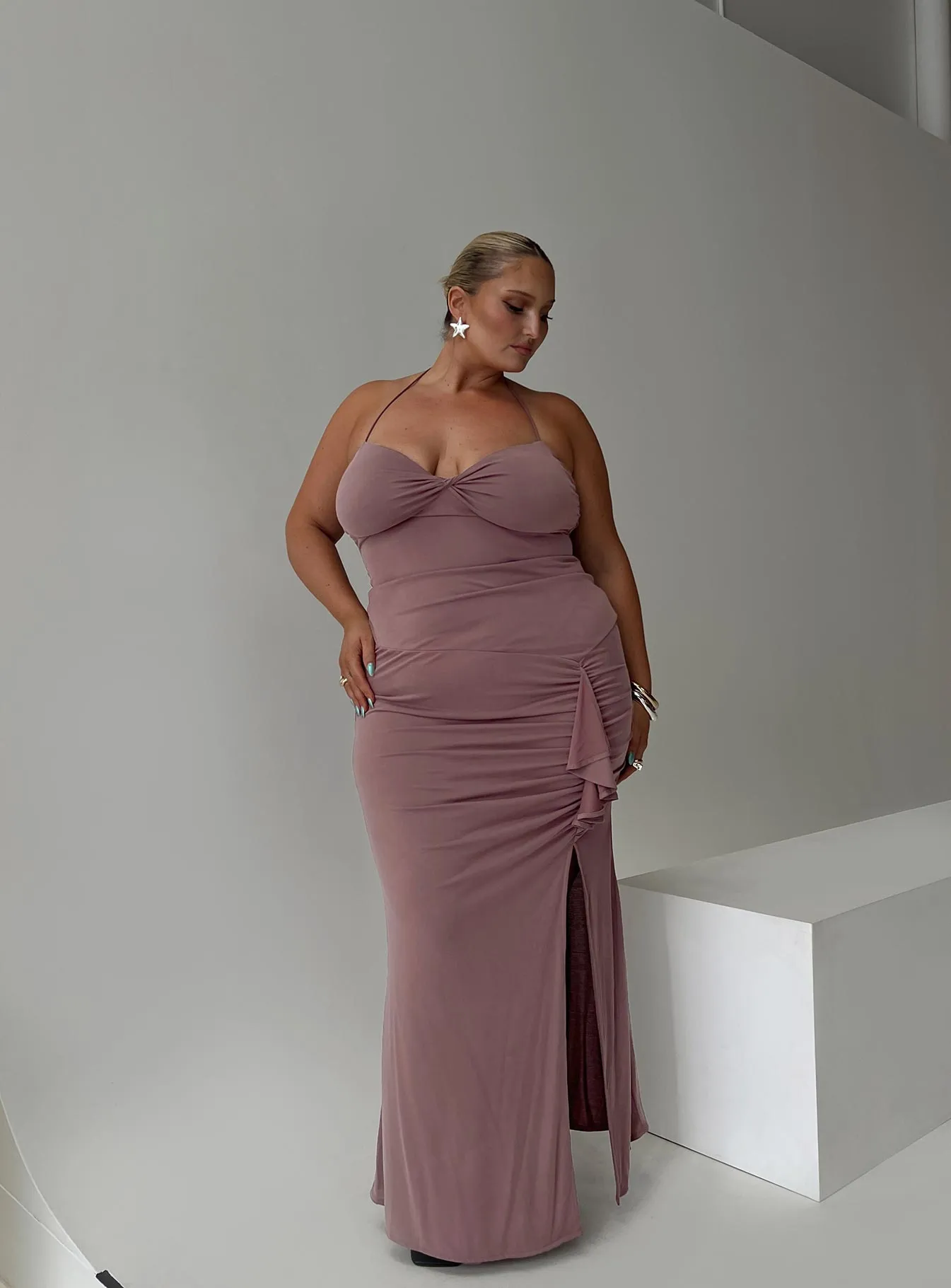 Destinations Maxi Dress Mauve Curve Graceful full-length gown Knot Art