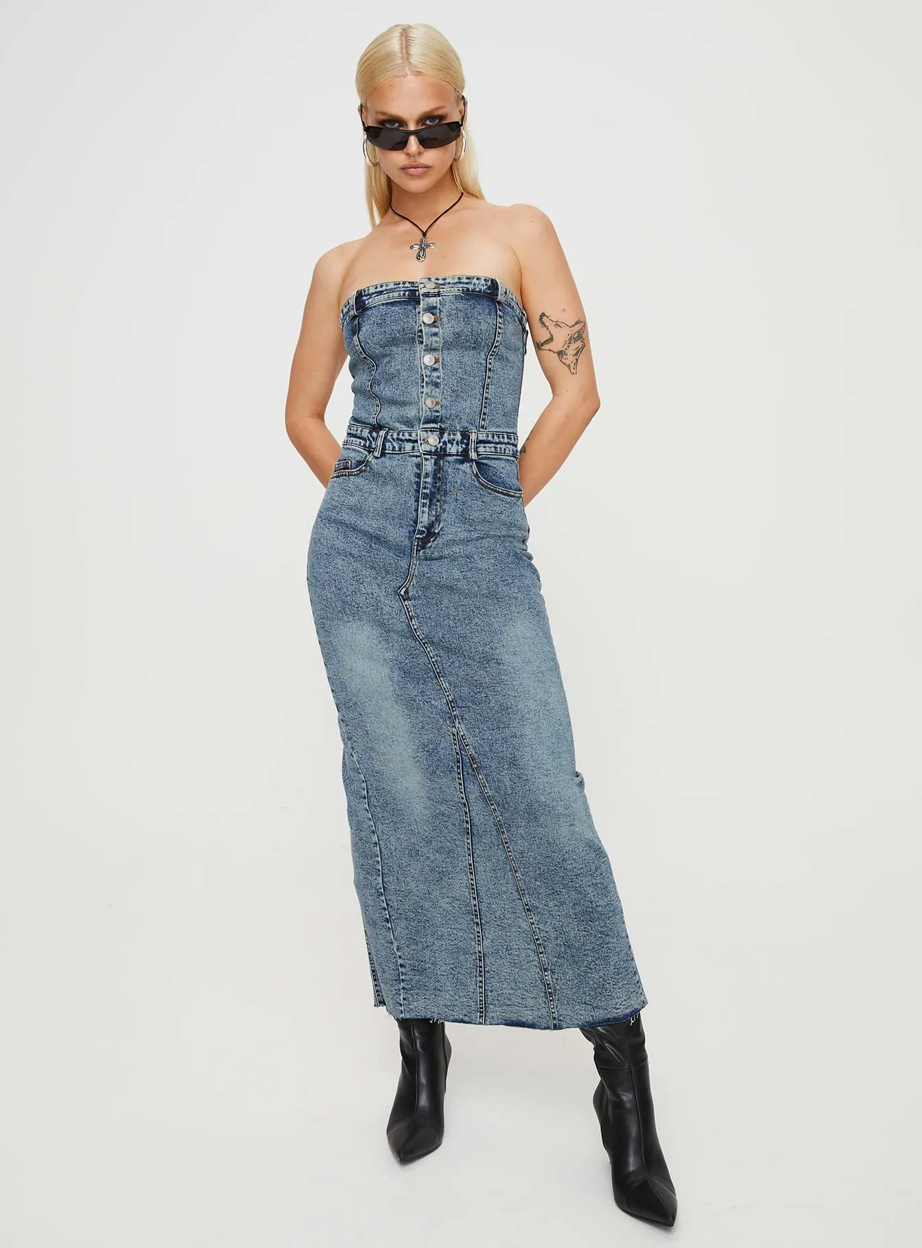 Kasim Denim Maxi Dress Blue Comfortable chic maxi Metal Shine