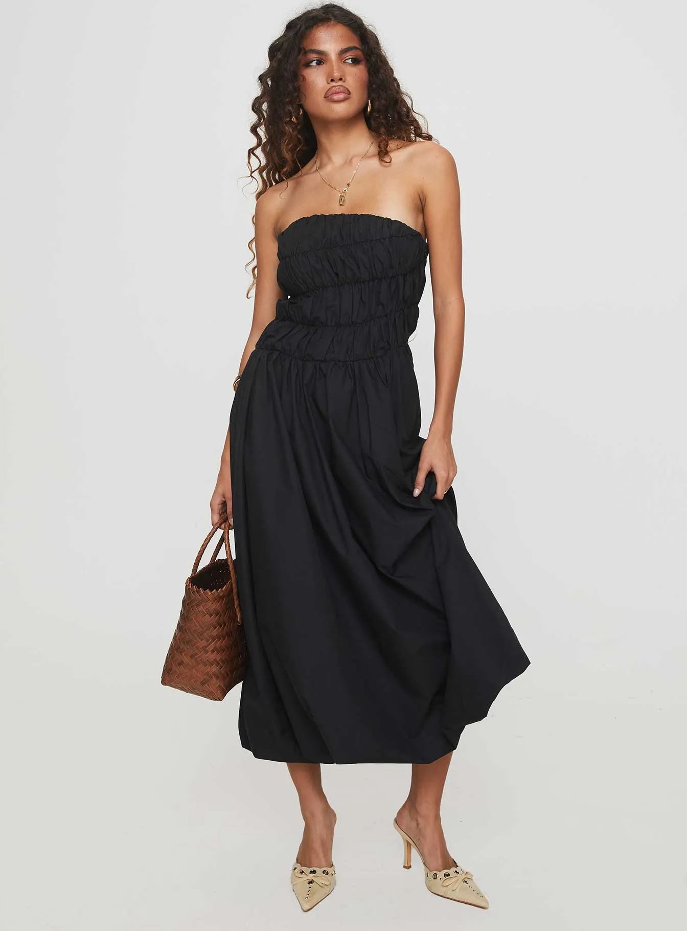 Stair Glow Ocean Arch Brydie Bubble Hem Midi Dress Black