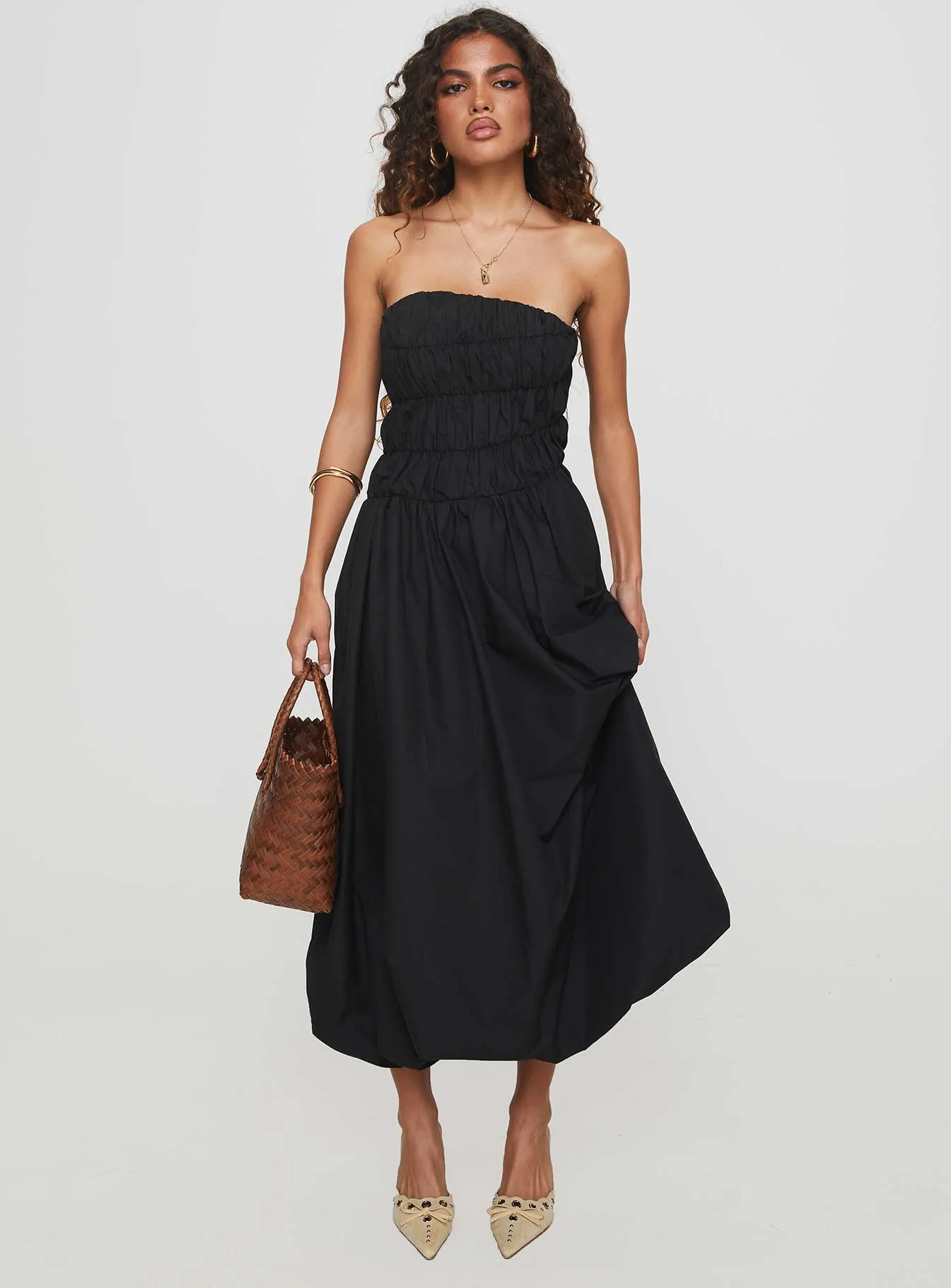 Gray Mist Sequin Glow Brydie Bubble Hem Midi Dress Black
