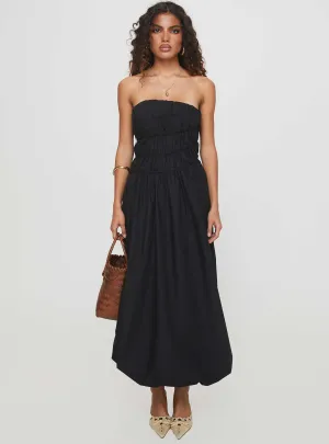 Brydie Bubble Hem Midi Dress Black Suede Glow