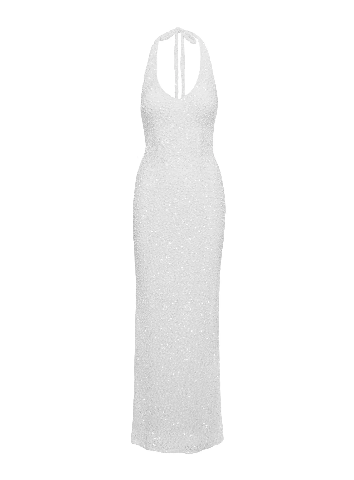Air Glow This dress is a versatile option that can be styled in many different ways Moon And Back Boucle Sequin Maxi Dress White