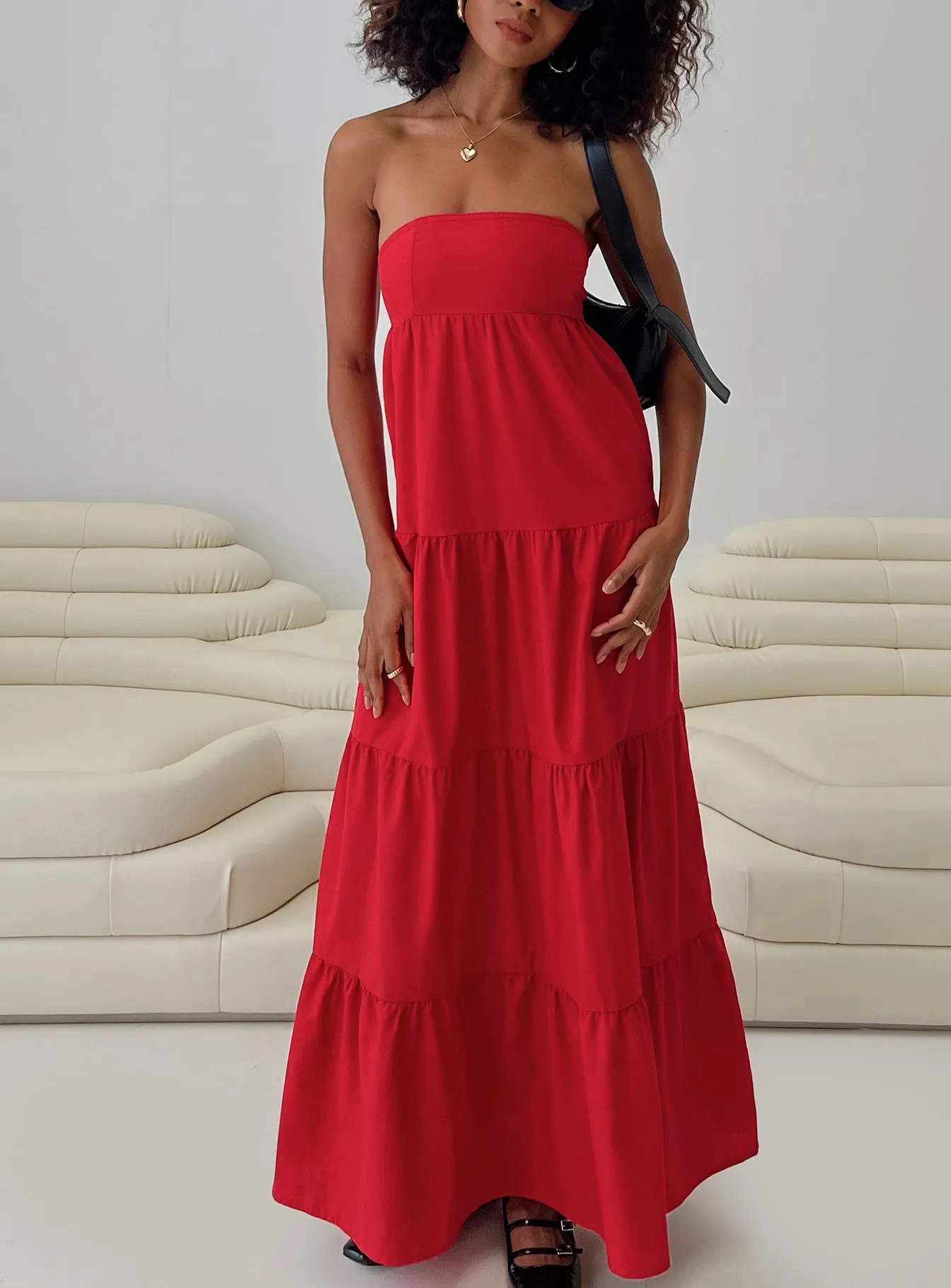 Kazia Maxi Dress Red Sapphire Glow Peony Bloom