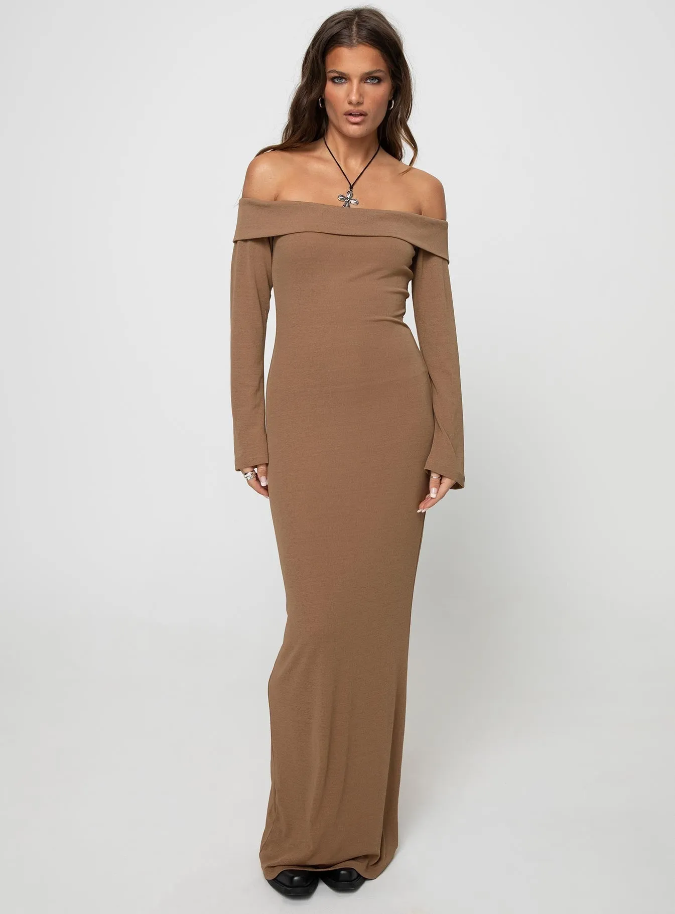 Maida Maxi Dress Light Brown Ice Bloom Weave Art