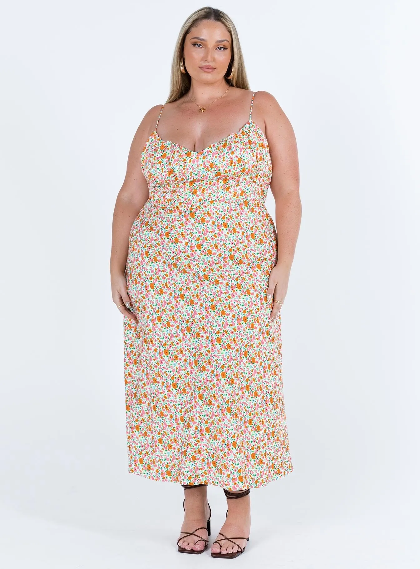 Amara Floral Midi Dress Multi Curve Glass Glow Net Glow
