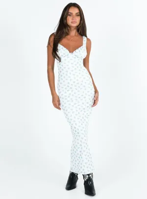 Lupton Maxi Dress White / Blue Floral Topaz Shine Light Glow