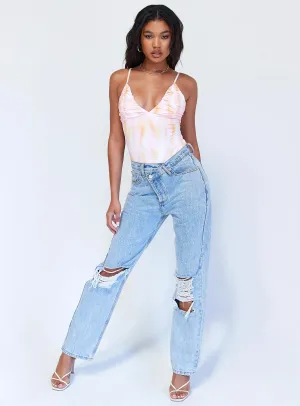 Kaytra Bodysuit Pink Multi Comfy Relax Picnic Unisex