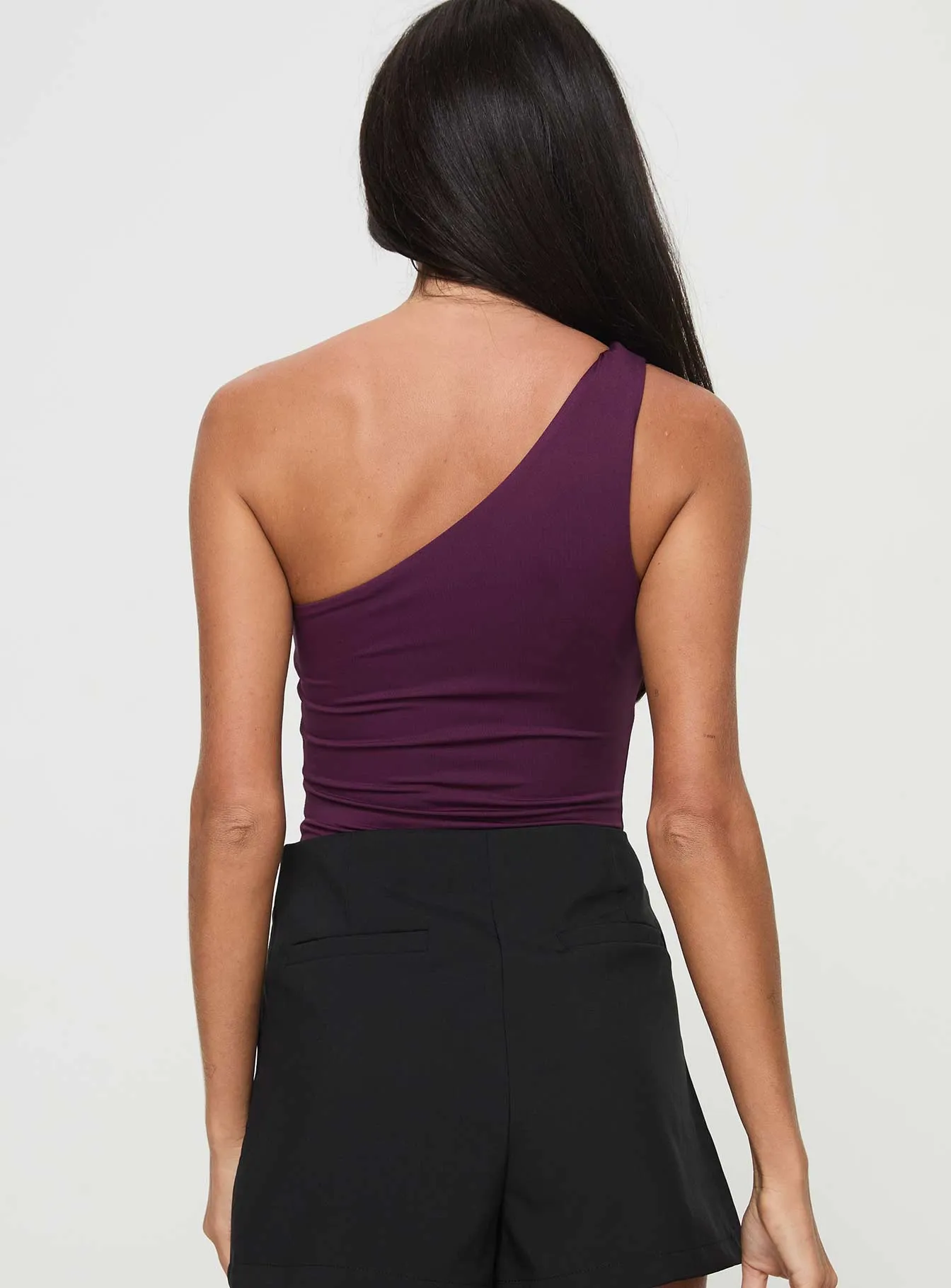 Relaxed Slim Ranski One Shoulder Bodysuit Plum