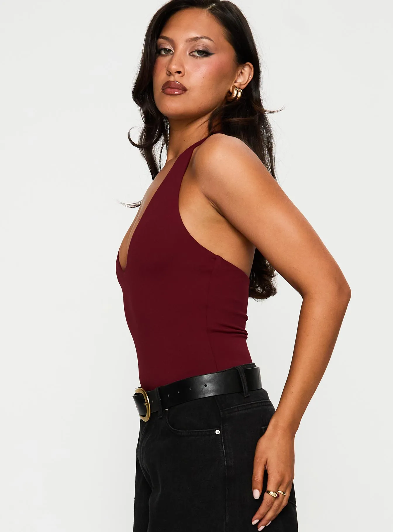 Premium Urban Training Shopping Someone New Halter Bodysuit Burgundy