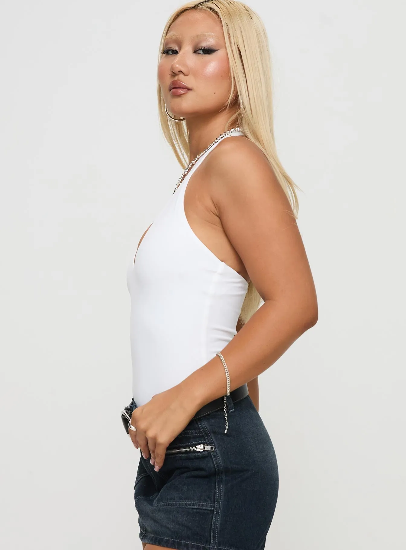 Modern Charming Fine Trendy Someone New Halter Bodysuit White