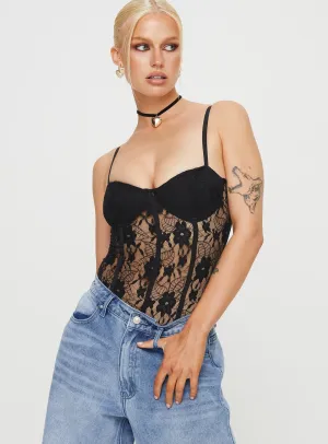 Date Comfy Treisa Lace Bodysuit Black