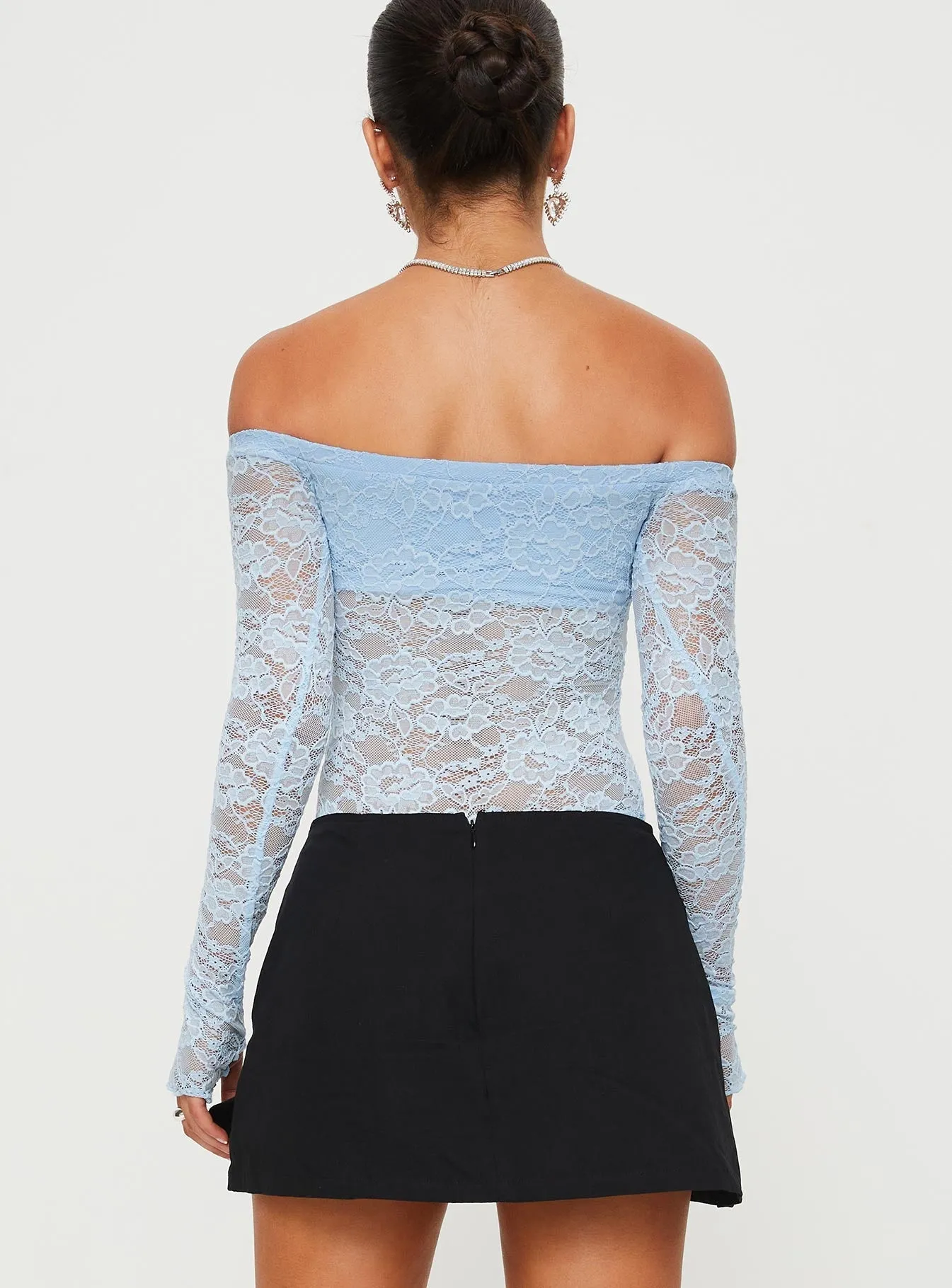 Weaver Off Shoulder Lace Bodysuit Blue Event Slim Daily Youth