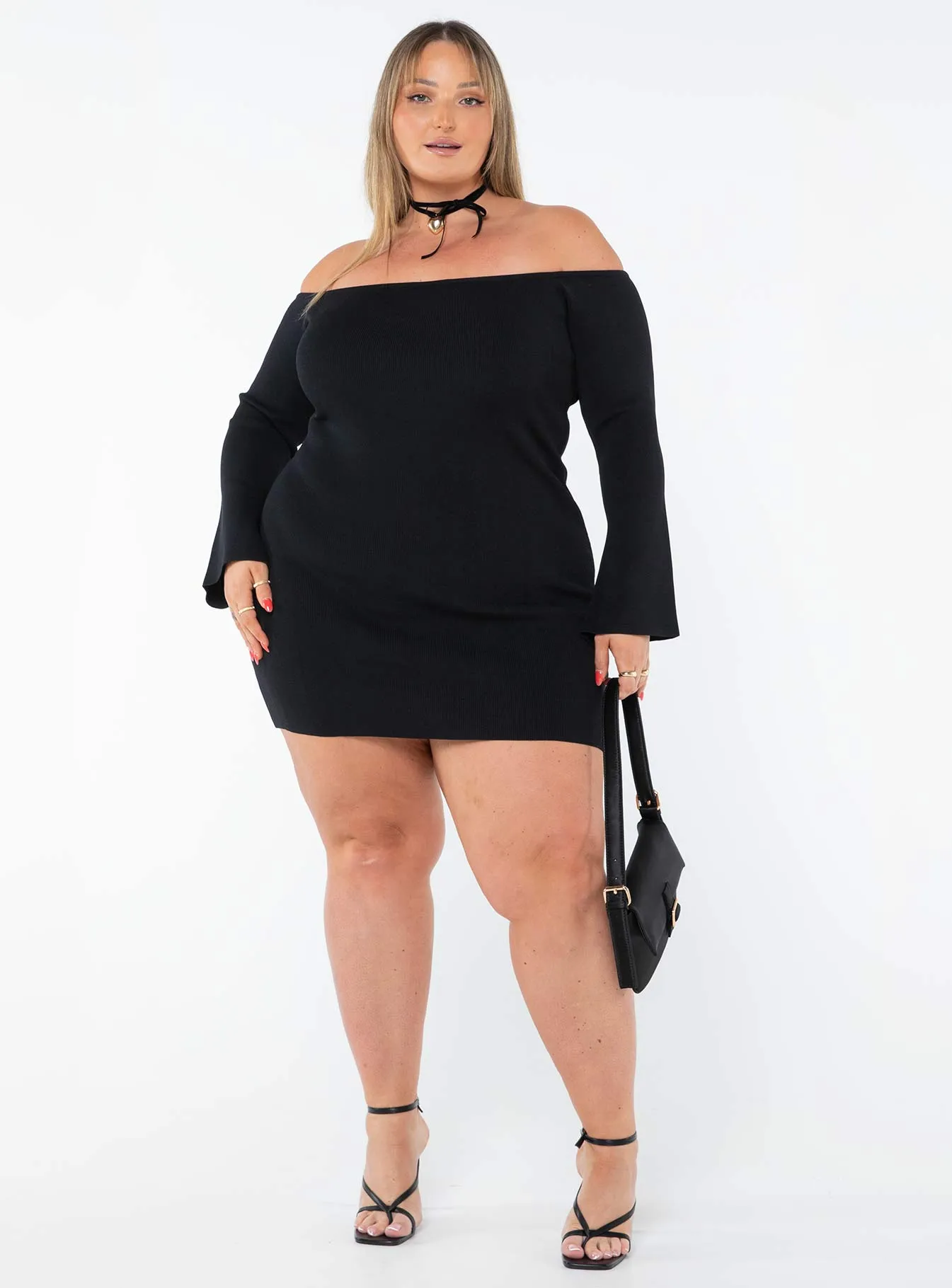 Parisa Long Sleeve Mini Dress Black Curve Recycled Polyester Material Angle Look
