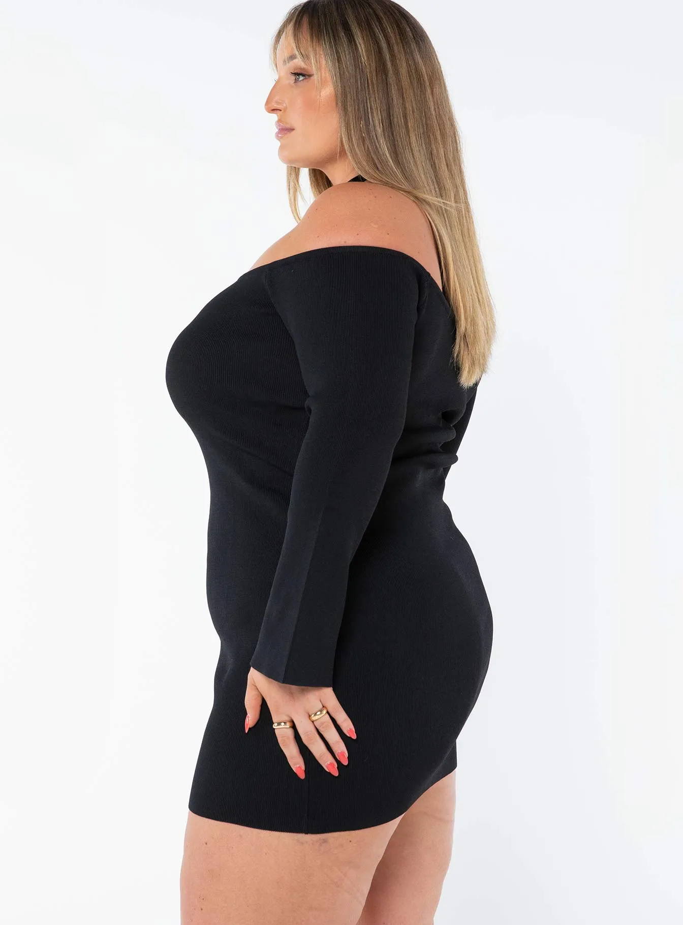Party Glow Summer Ready Parisa Long Sleeve Mini Dress Black Curve
