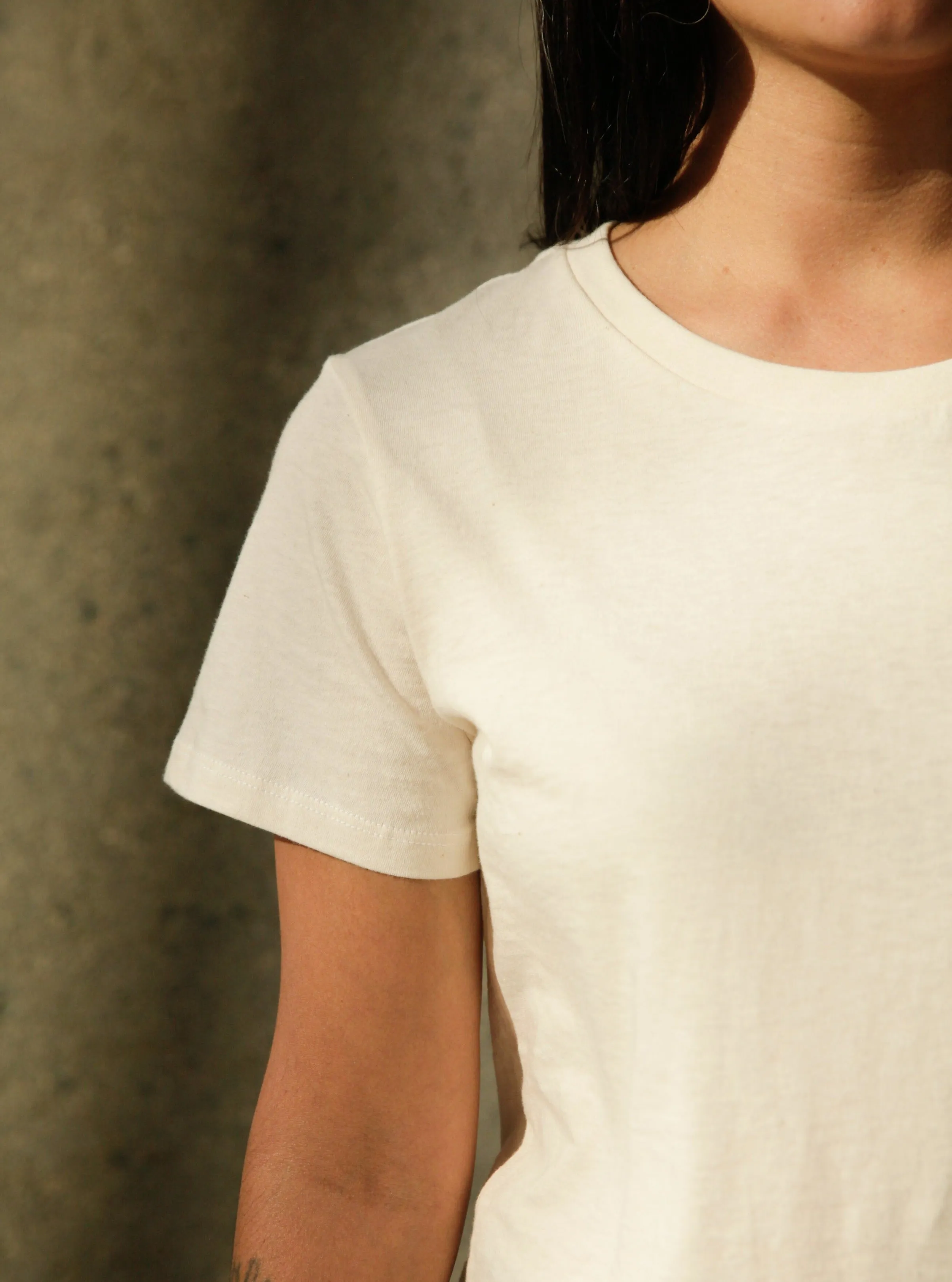Women's Organic Crew Tee - Natural AdjustableWaistband Permanent Crease