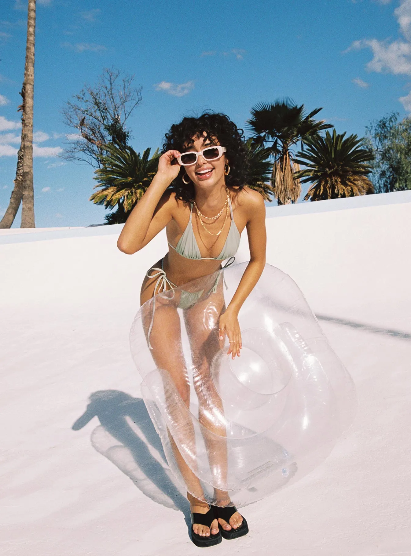 Minimalist Silhouette Built In Ties Jenner Bikini Top Sage