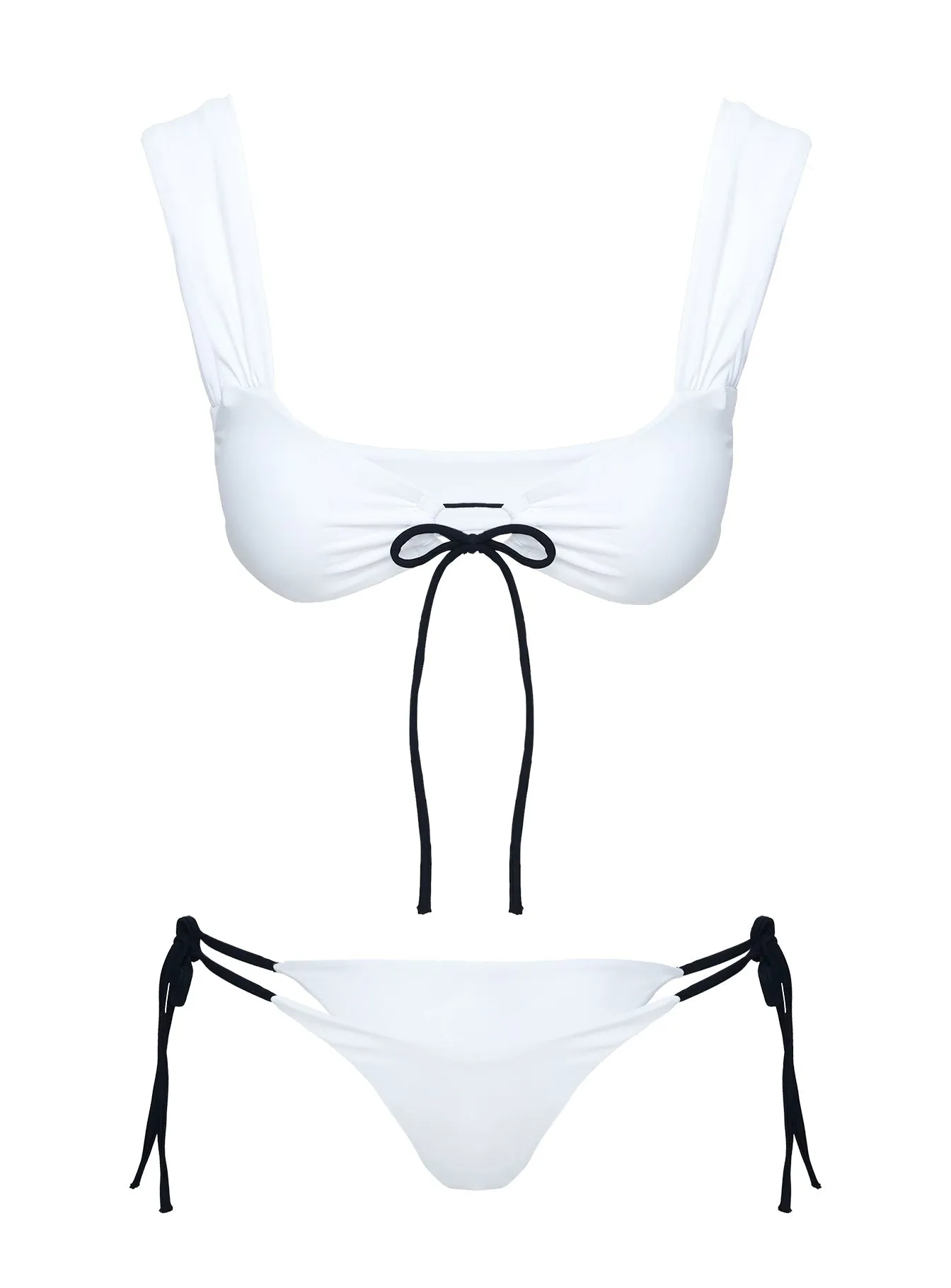 Multi Way Strap System Versatile Layering Freefall Tie Front Bikini Top White / Black