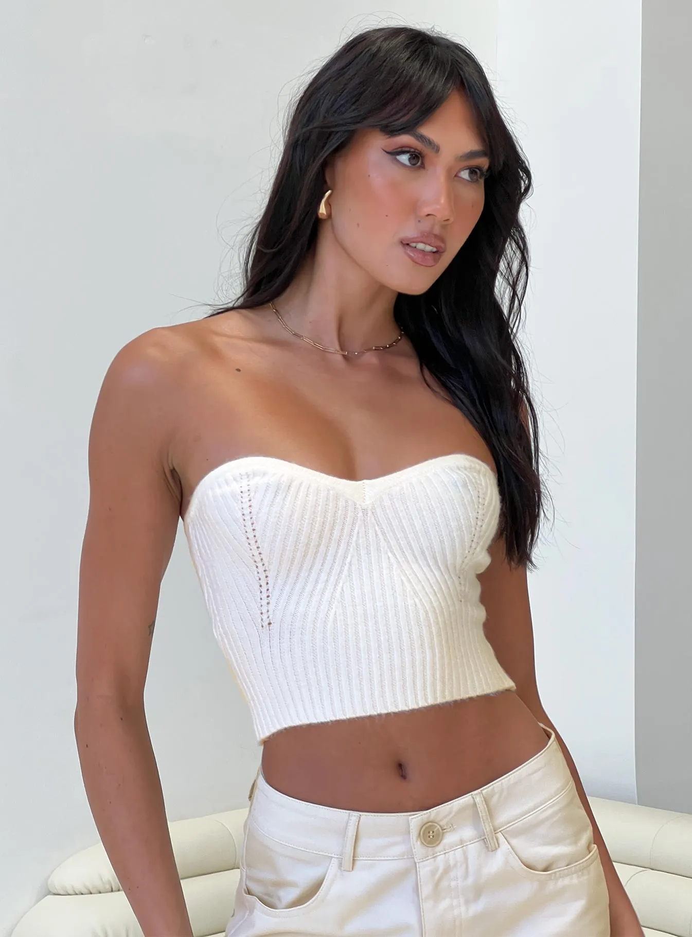 Comfortable Style Fitted Design Ulara Strapless Top White