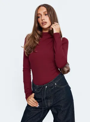 Relaxed Basic Augustness Long Sleeve Bodysuit Burgundy