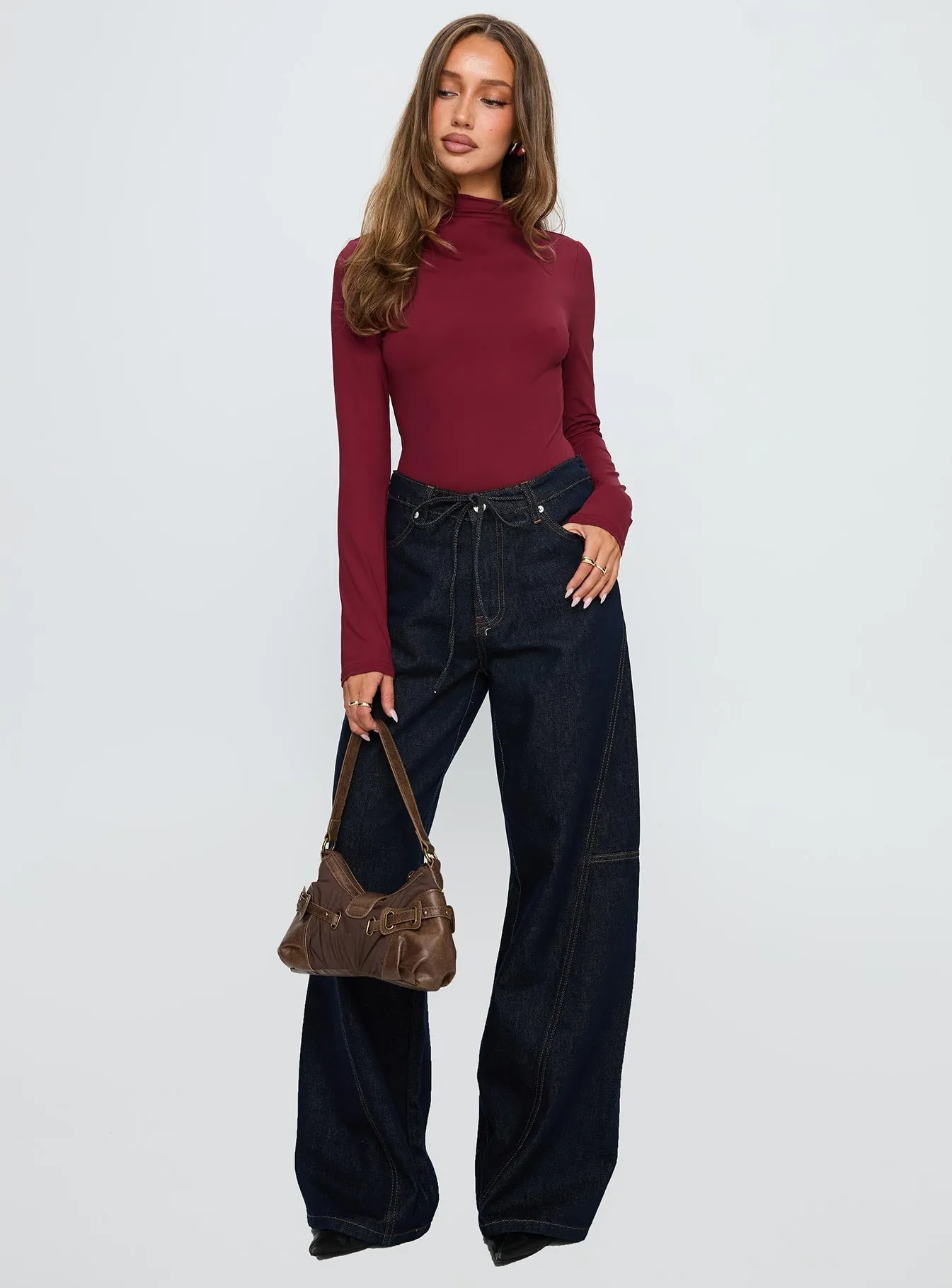 Augustness Long Sleeve Bodysuit Burgundy Classic Work Smart Outdoor