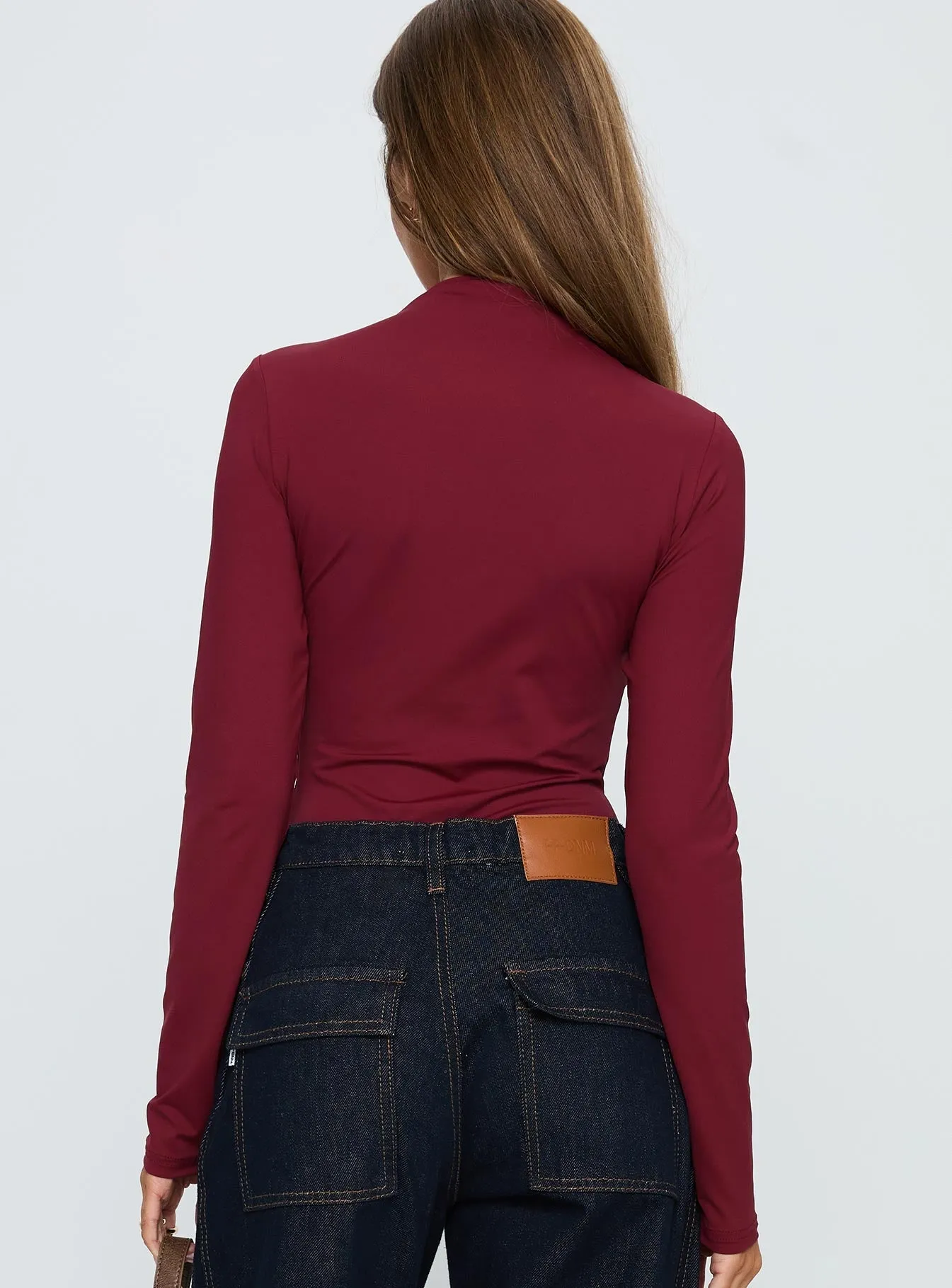 Augustness Long Sleeve Bodysuit Burgundy Cool Singer Loose Guest