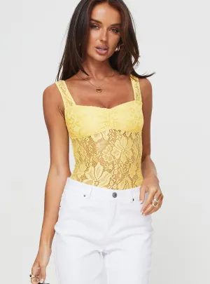Unique Couple Office Neutral Karisian Lace Bodysuit Yellow