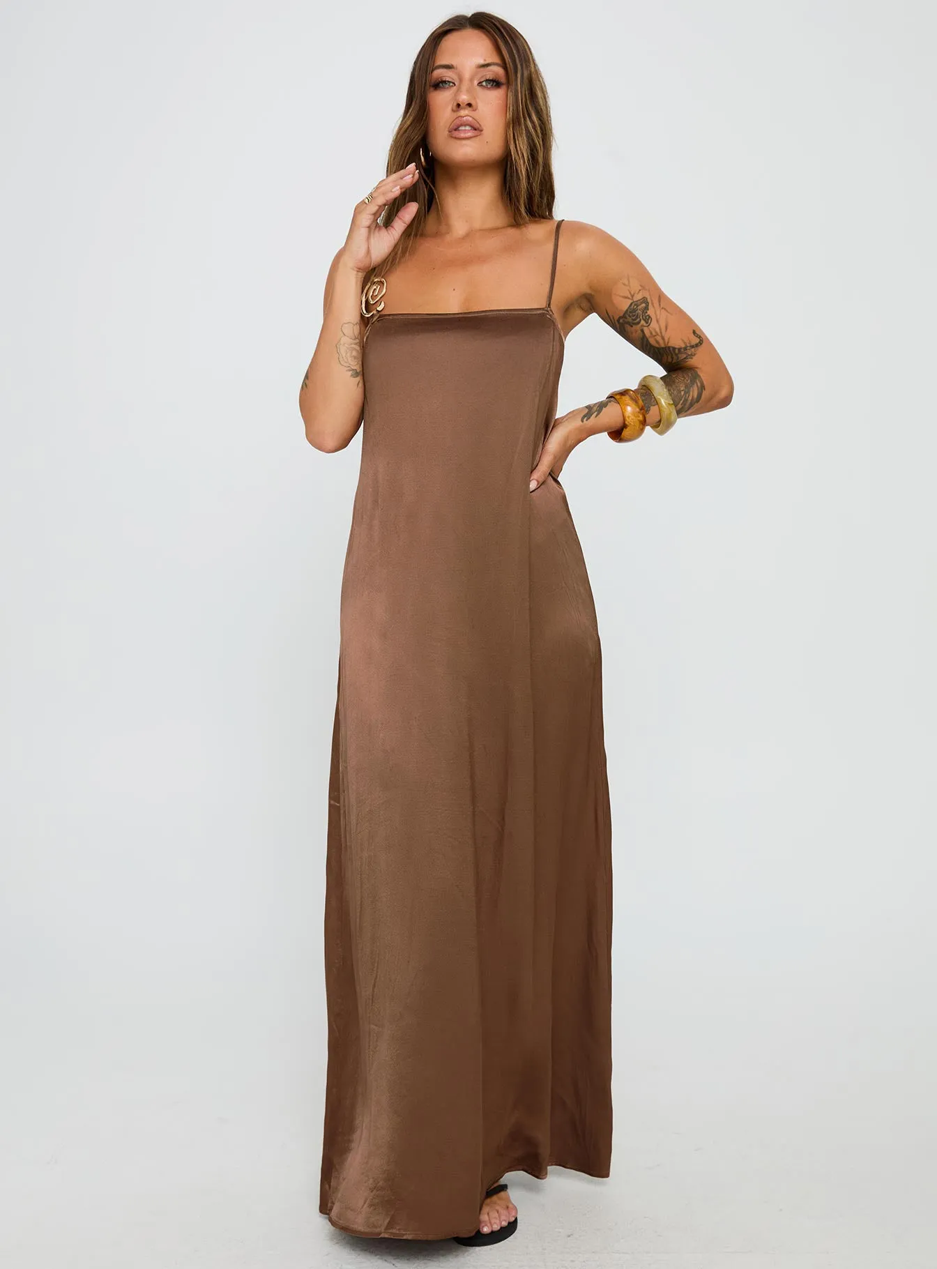 Apple Cider Maxi Dress Brown Morning Mist Denim Glow