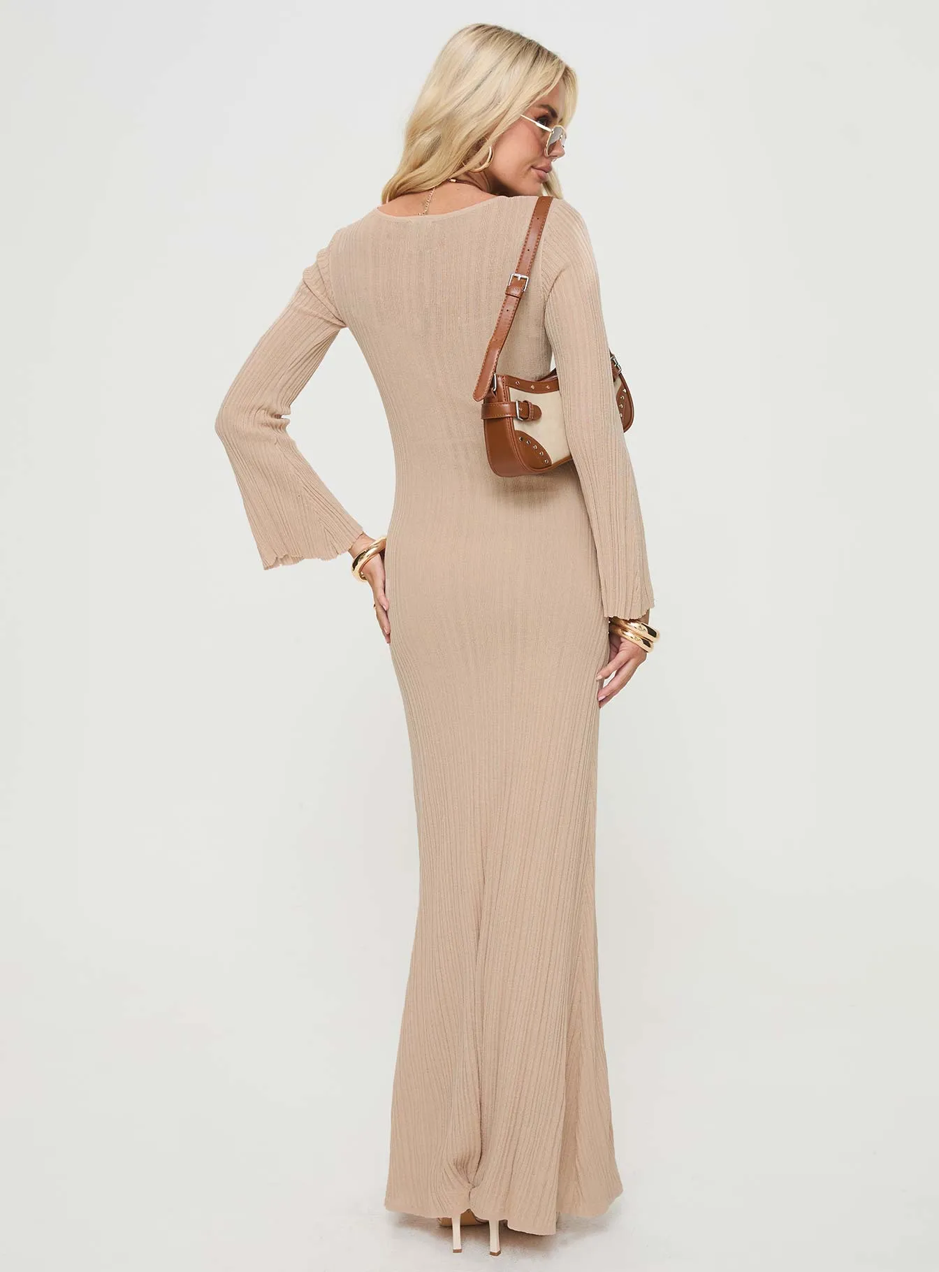 Carlota Long Sleeve Maxi Dress Beige Sea Breeze